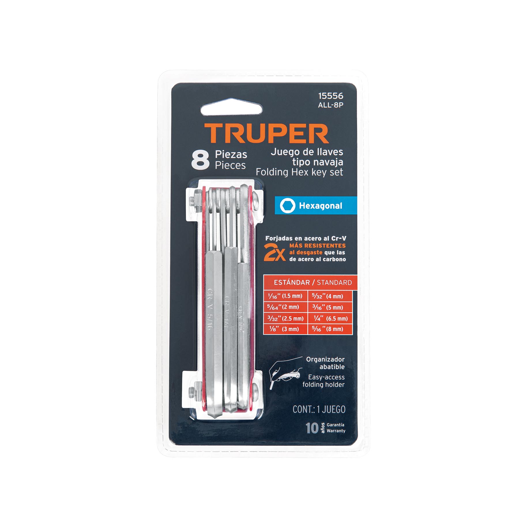 Juego de 8 llaves hexagonales std, tipo navaja, TRUPER TRUPER