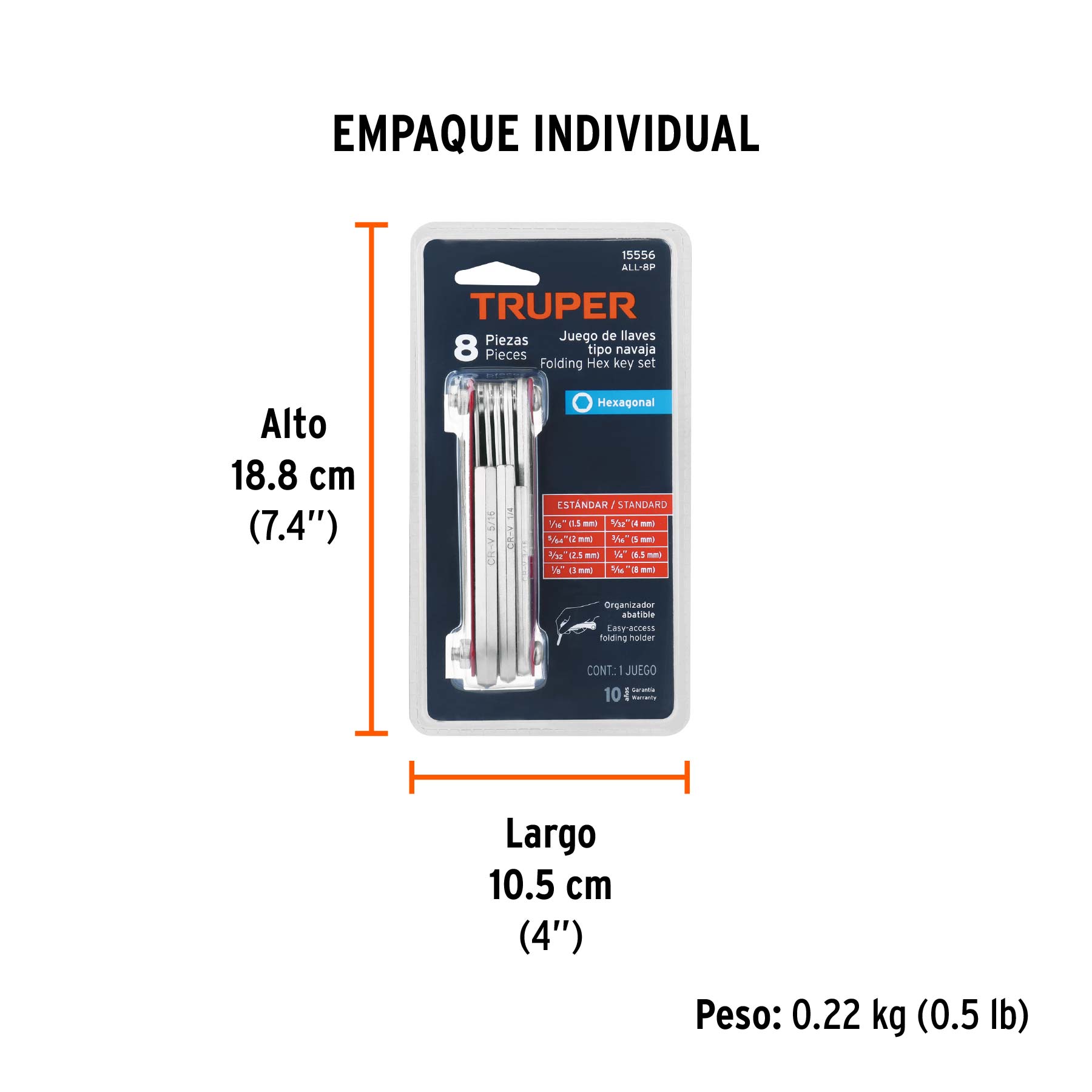 Juego de 8 llaves hexagonales std, tipo navaja, TRUPER TRUPER