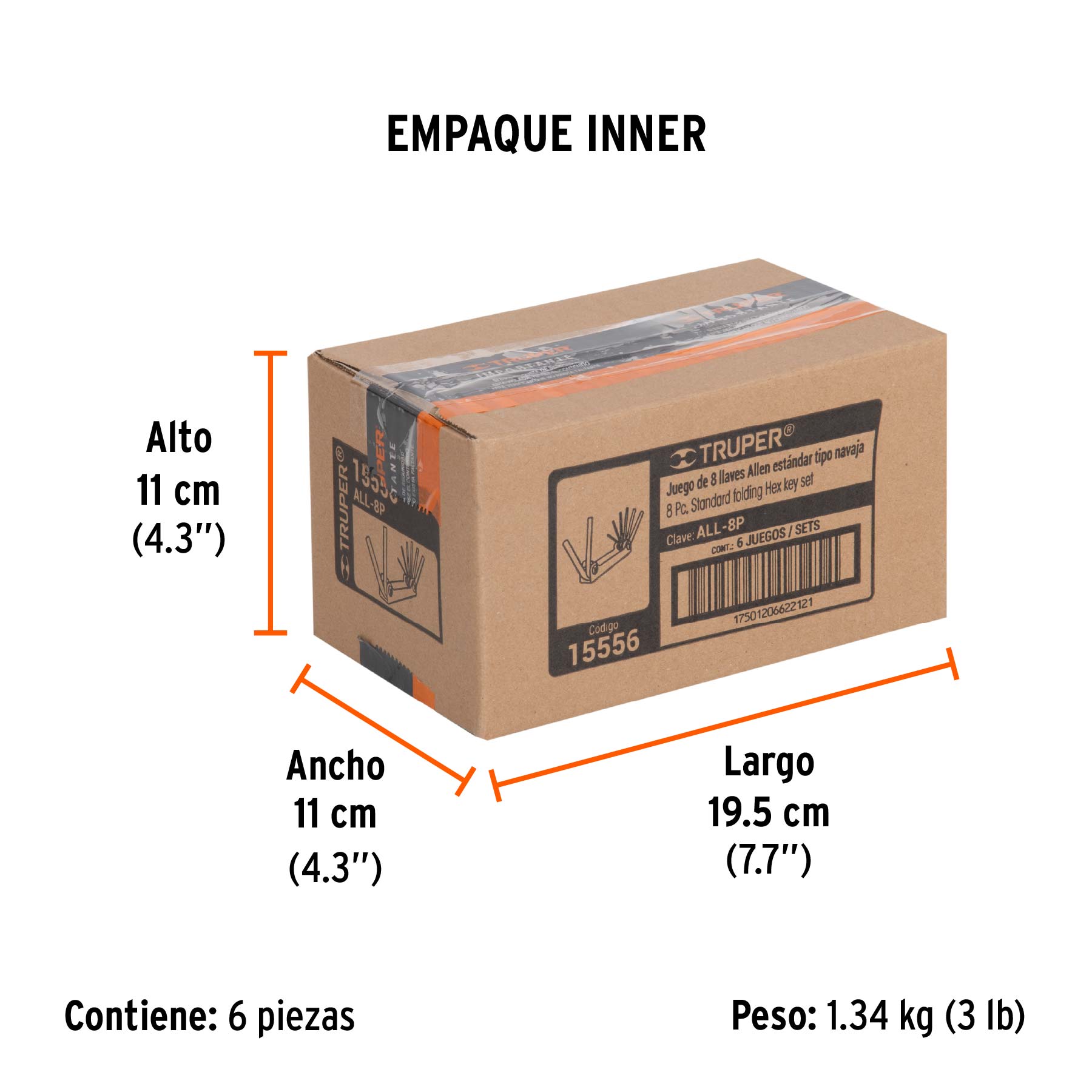 Juego de 8 llaves hexagonales std, tipo navaja, TRUPER TRUPER