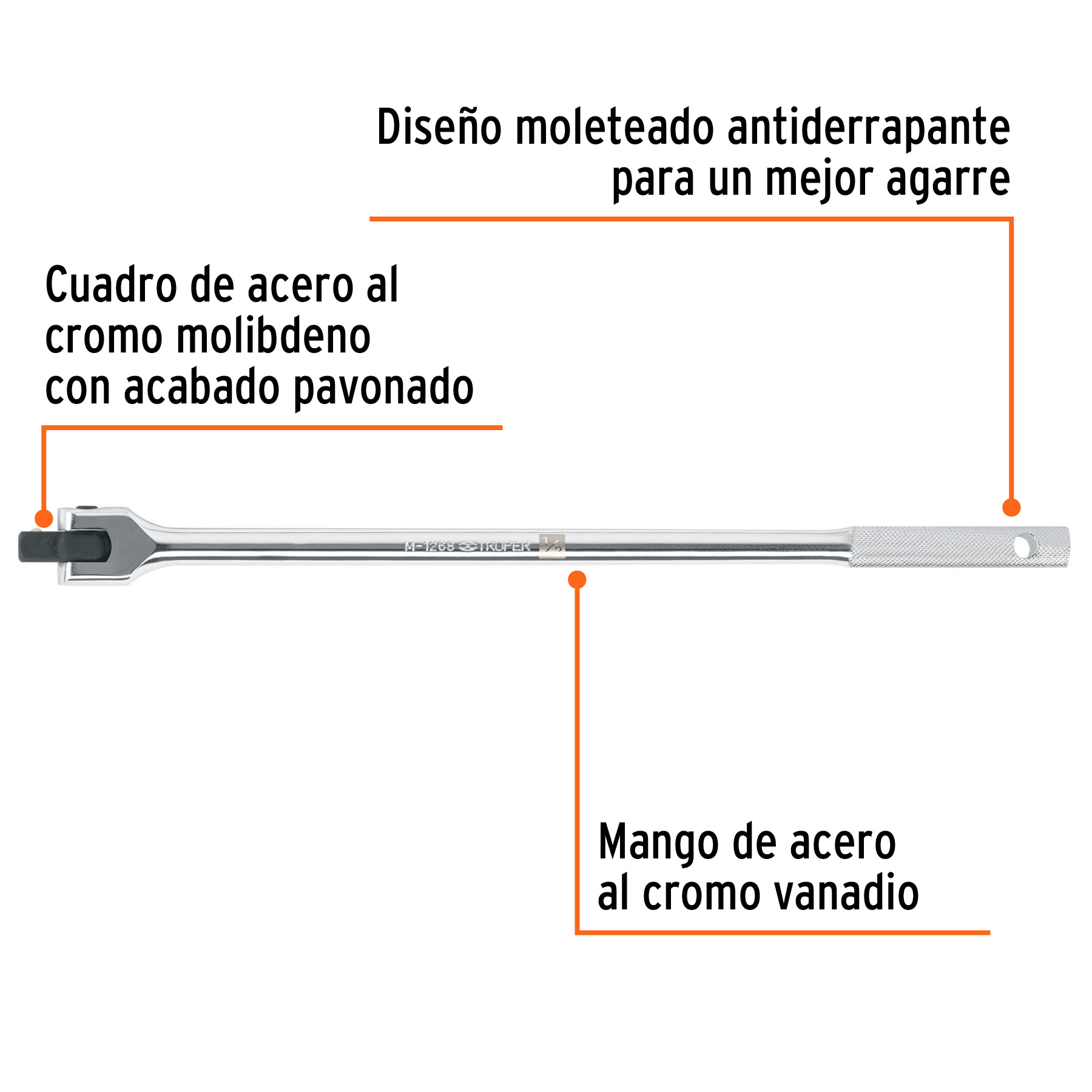 Mango articulado con cuadro de 1/2", largo 17", TRUPER TRUPER