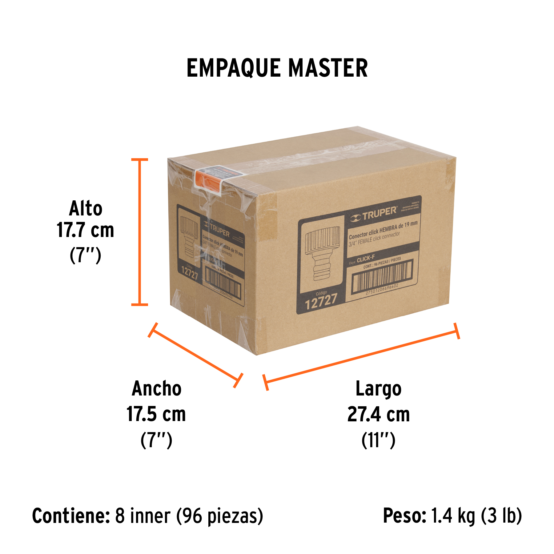 Conector 3/4" rápido hembra de ABS, sistema click, TRUPER TRUPER