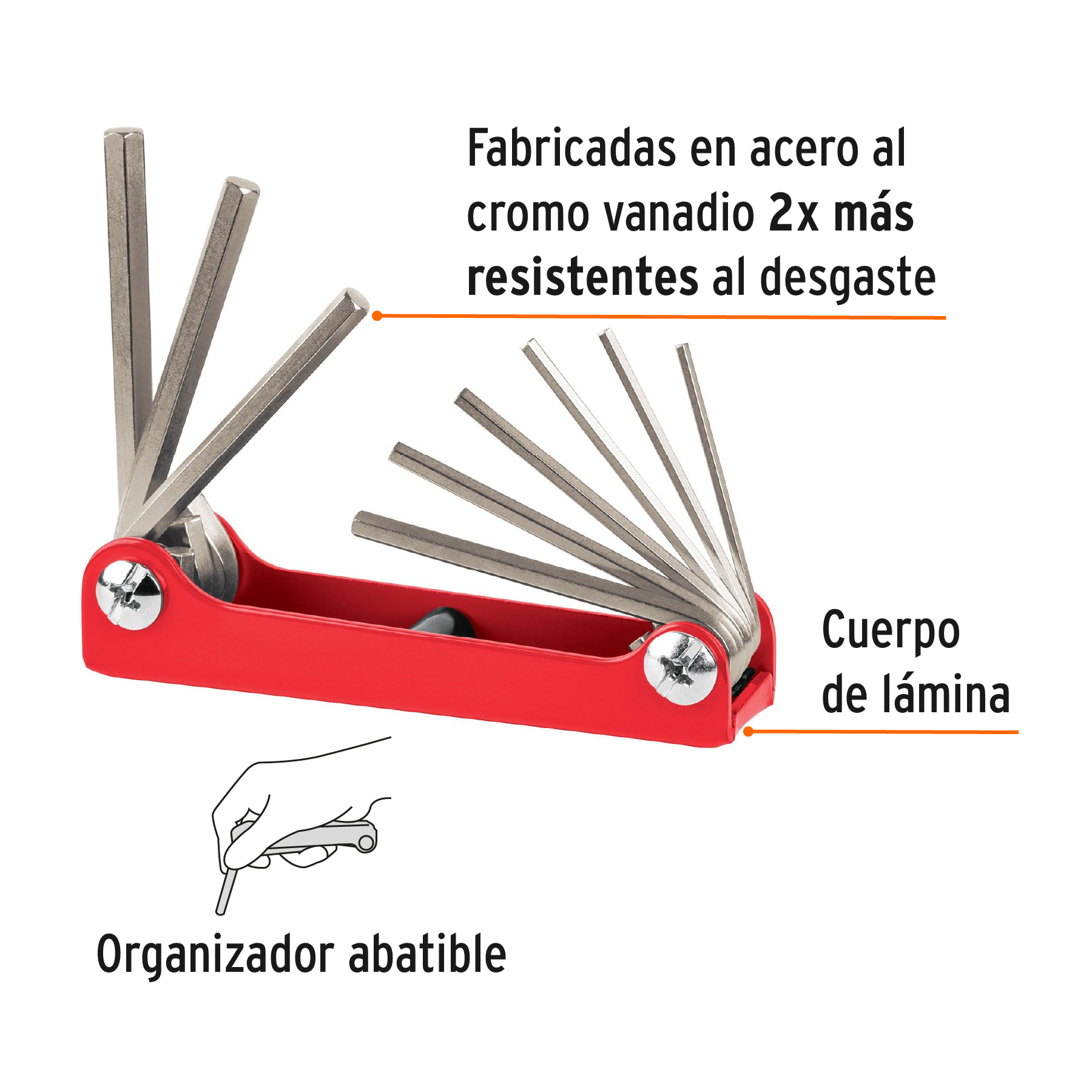 Juego de 9 llaves hexagonales std, tipo navaja, TRUPER TRUPER
