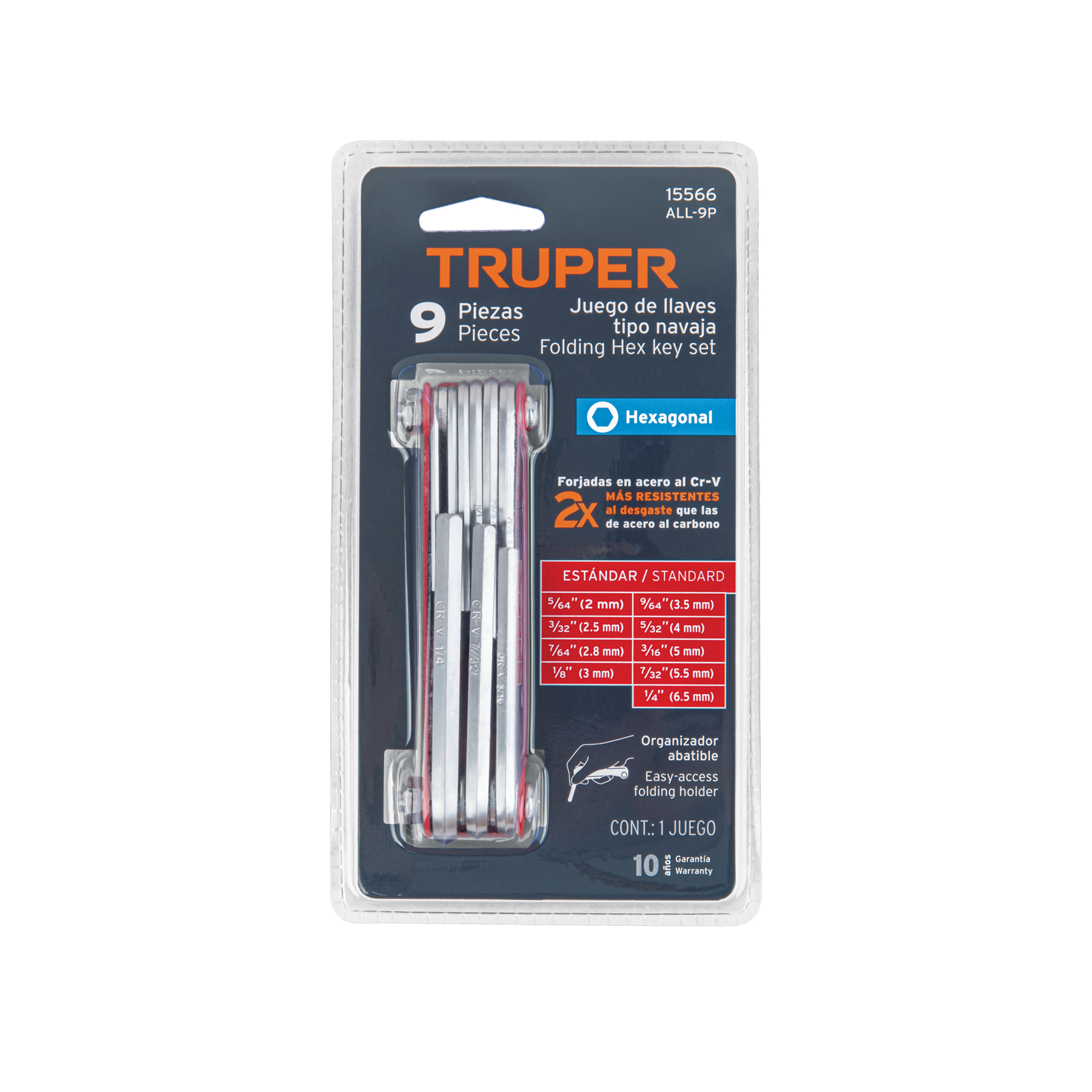 Juego de 9 llaves hexagonales std, tipo navaja, TRUPER TRUPER