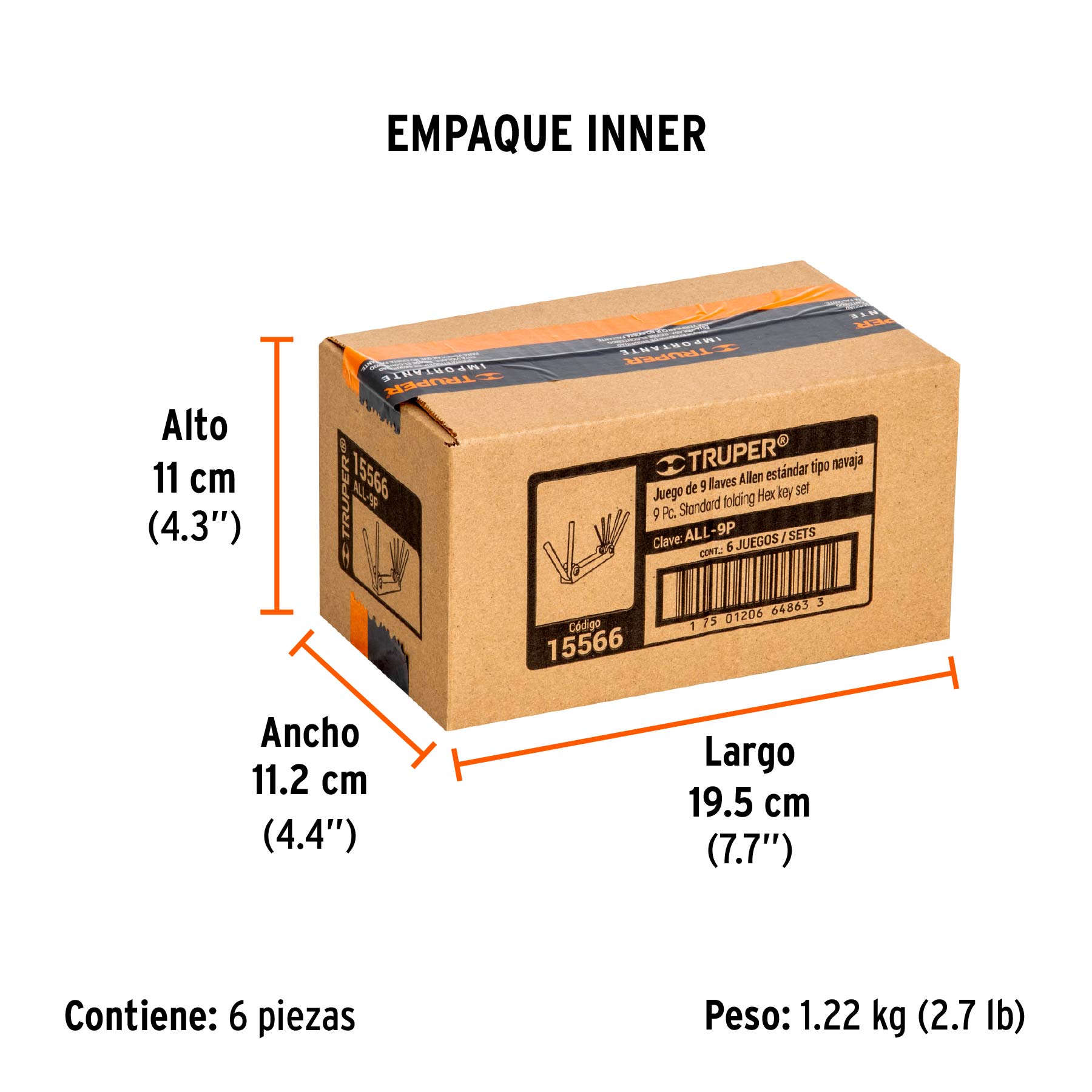 Juego de 9 llaves hexagonales std, tipo navaja, TRUPER TRUPER