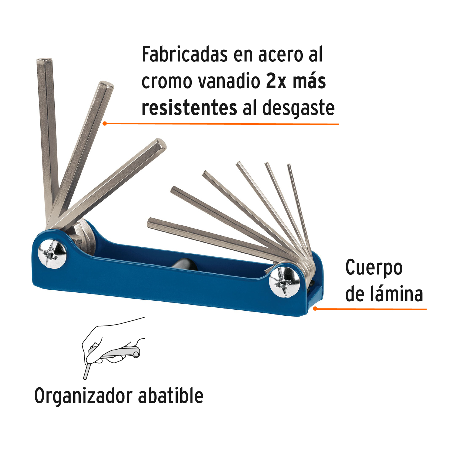 Juego de 9 llaves hexagonales mm, tipo navaja, TRUPER TRUPER