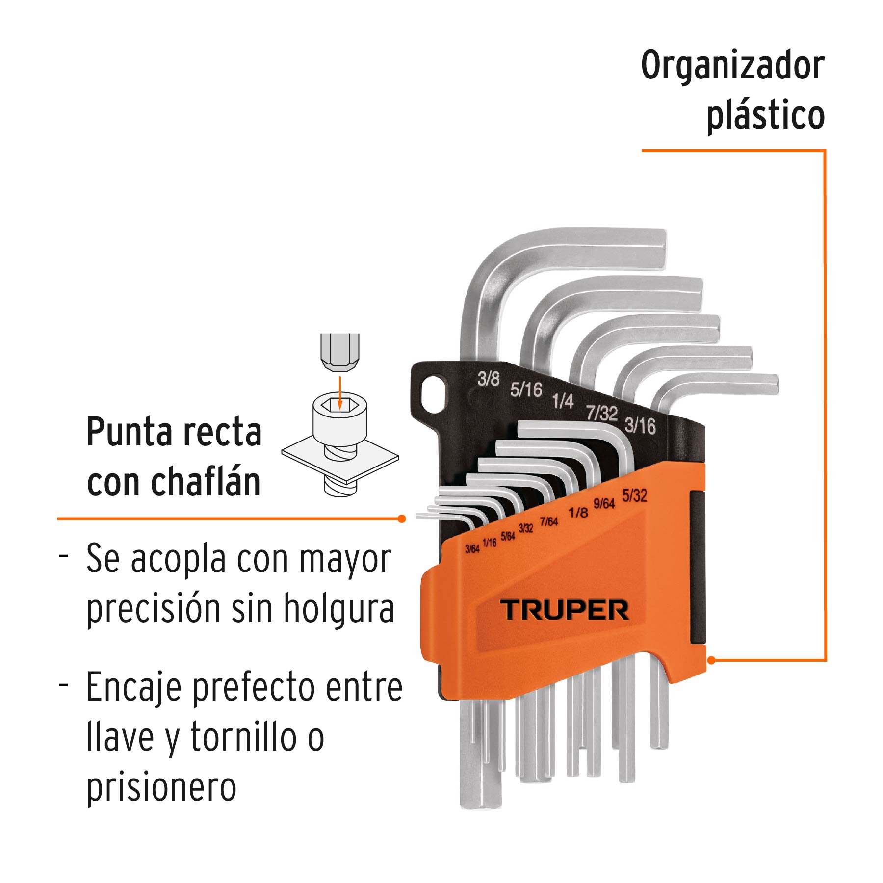 Juego de 13 llaves hexagonales std, con organizador, TRUPER TRUPER