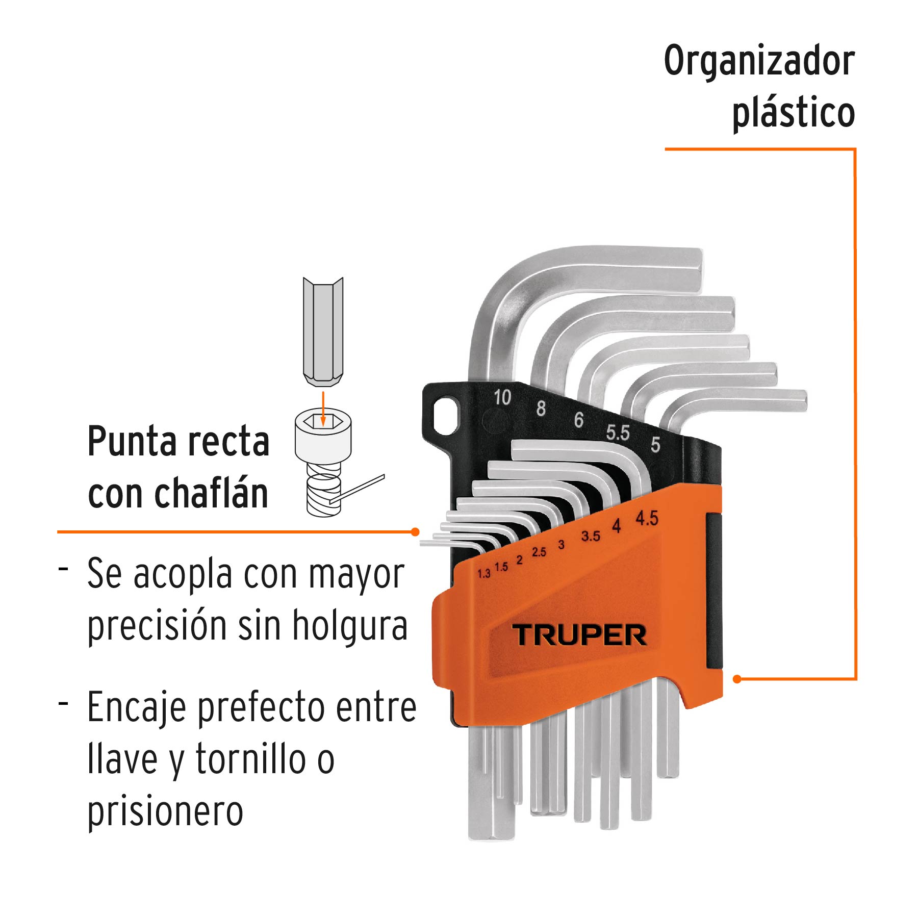 Juego de 13 llaves hexagonales mm, con organizador, TRUPER TRUPER