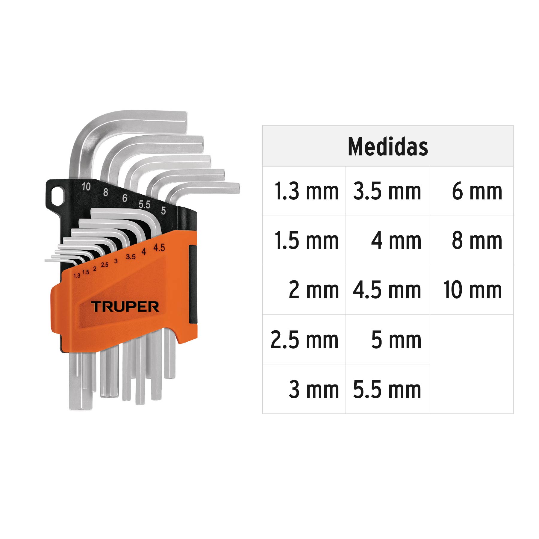 Juego de 13 llaves hexagonales mm, con organizador, TRUPER TRUPER