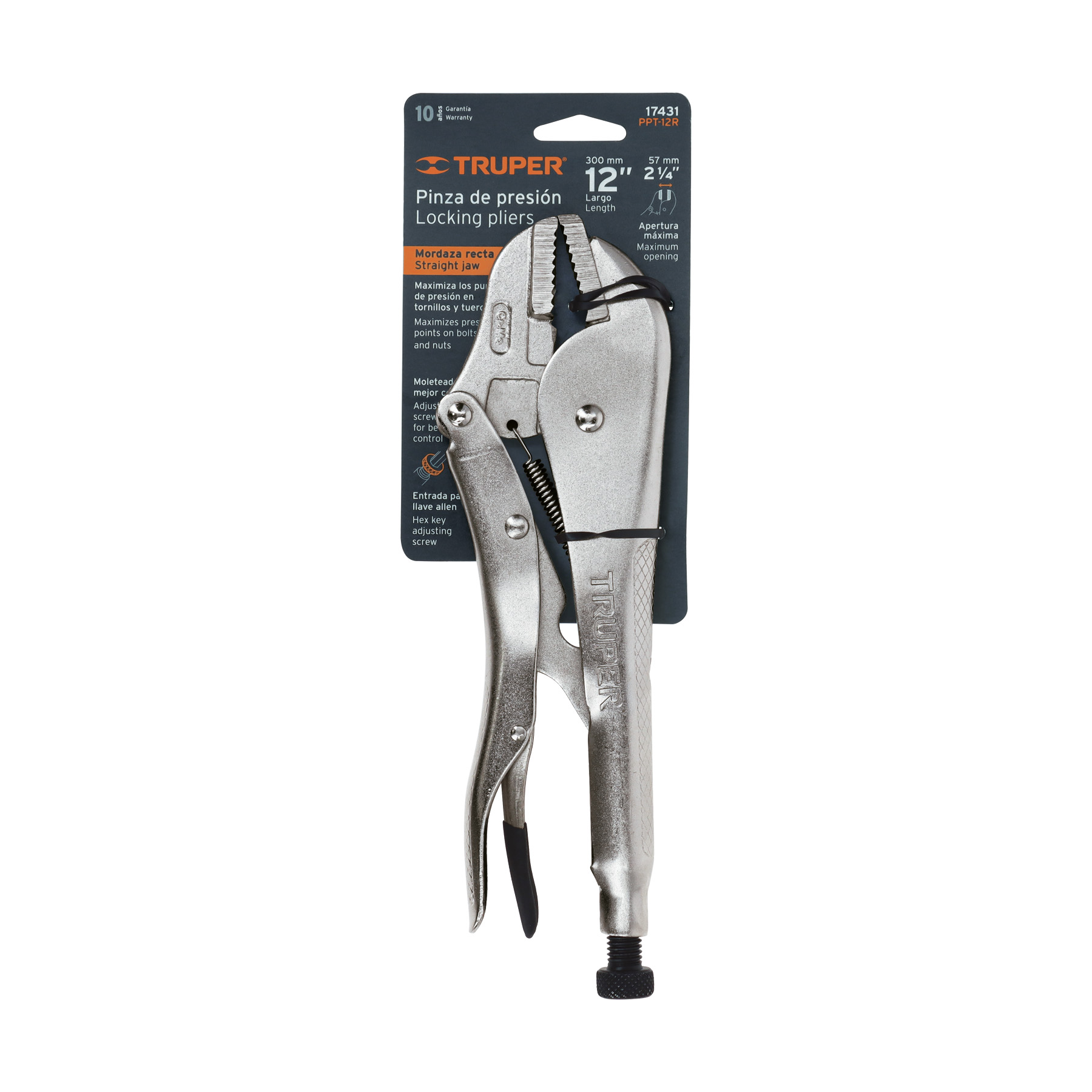 Pinza de presión 12" mordaza recta, TRUPER TRUPER