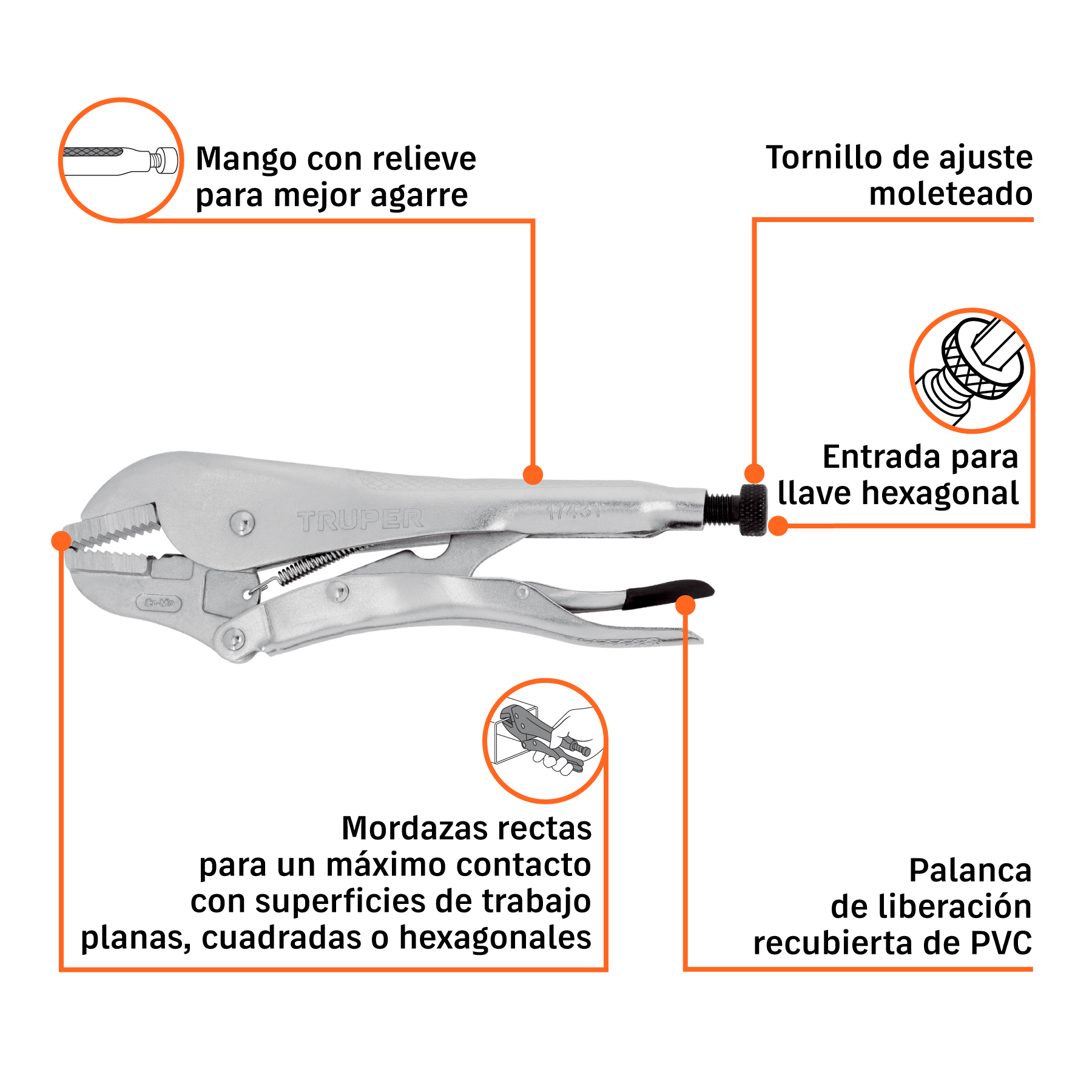 Pinza de presión 12" mordaza recta, TRUPER TRUPER