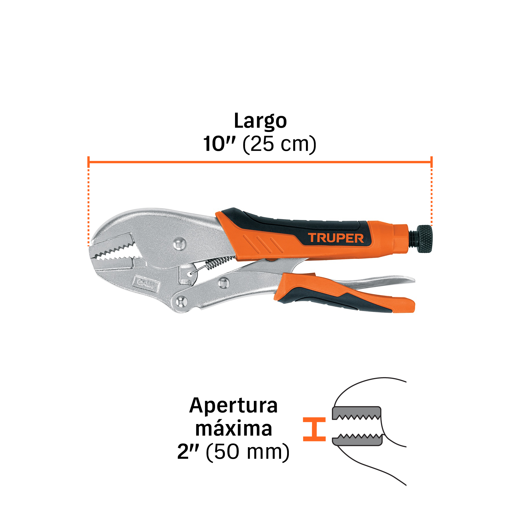 Pinza de presión 10" mordaza recta mango de vinil, TRUPER TRUPER