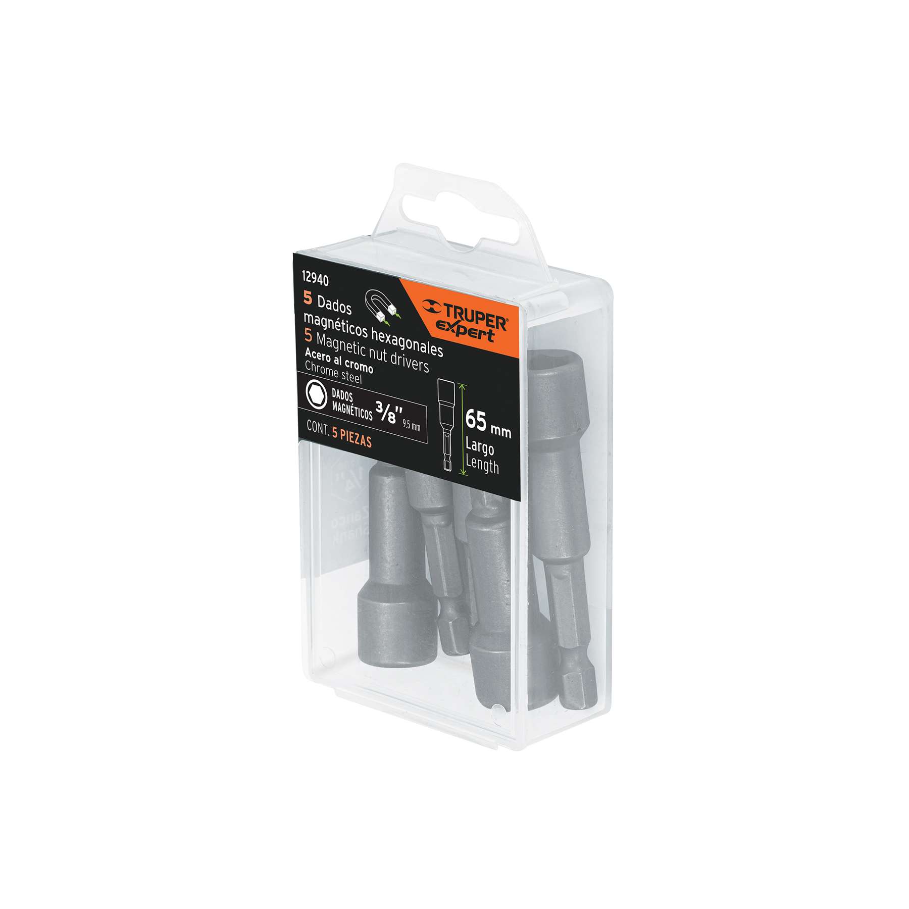 Estuche con 5 dados magnéticos de 3/8" largo 2-1/2", EXPERT TRUPER