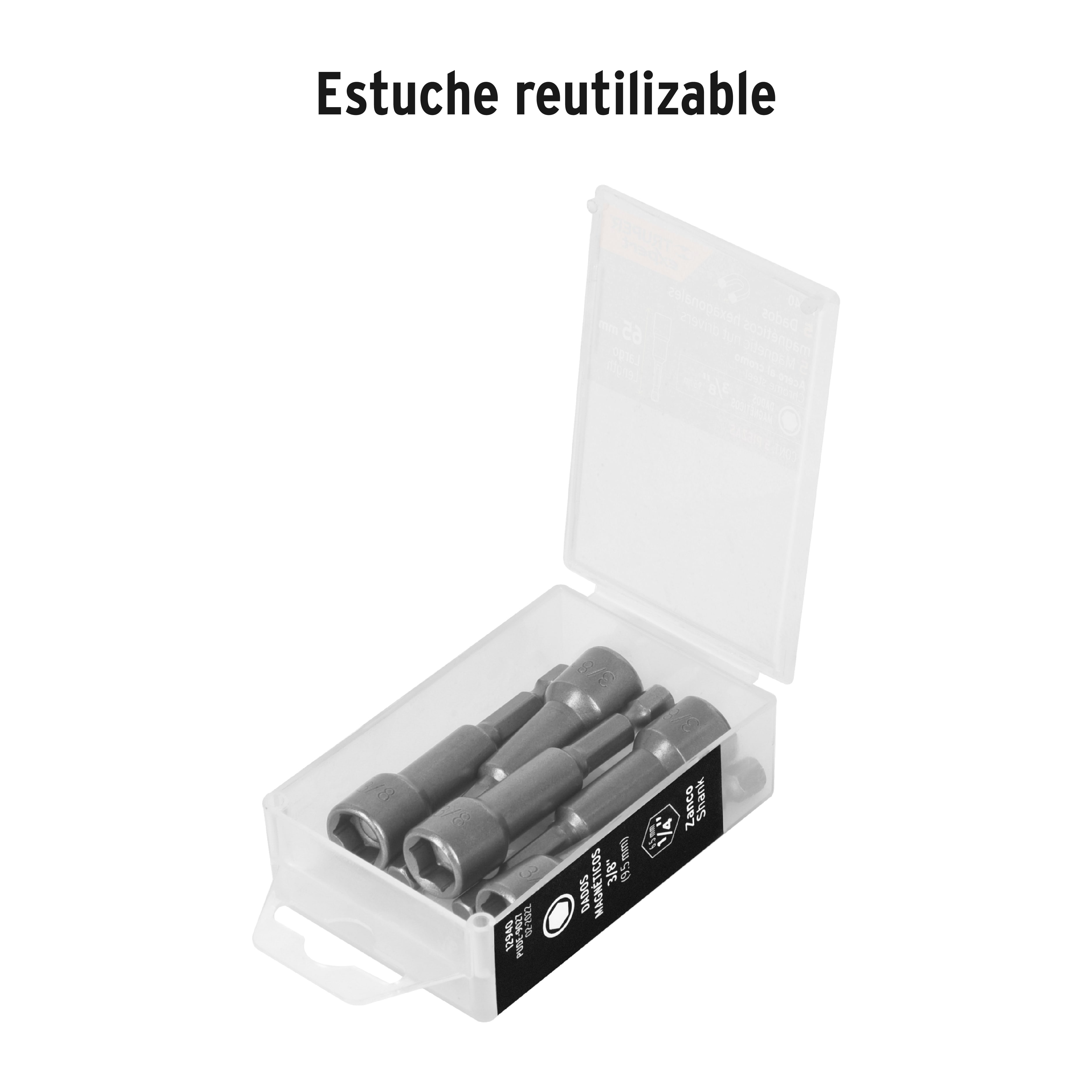 Estuche con 5 dados magnéticos de 3/8" largo 2-1/2", EXPERT TRUPER