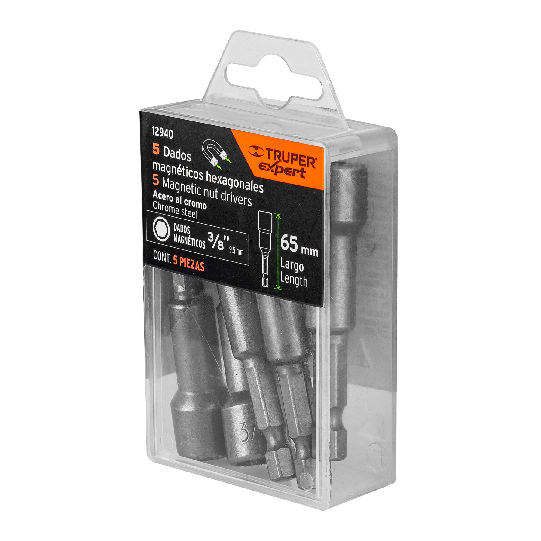 Estuche con 5 dados magnéticos de 3/8" largo 2-1/2", EXPERT TRUPER