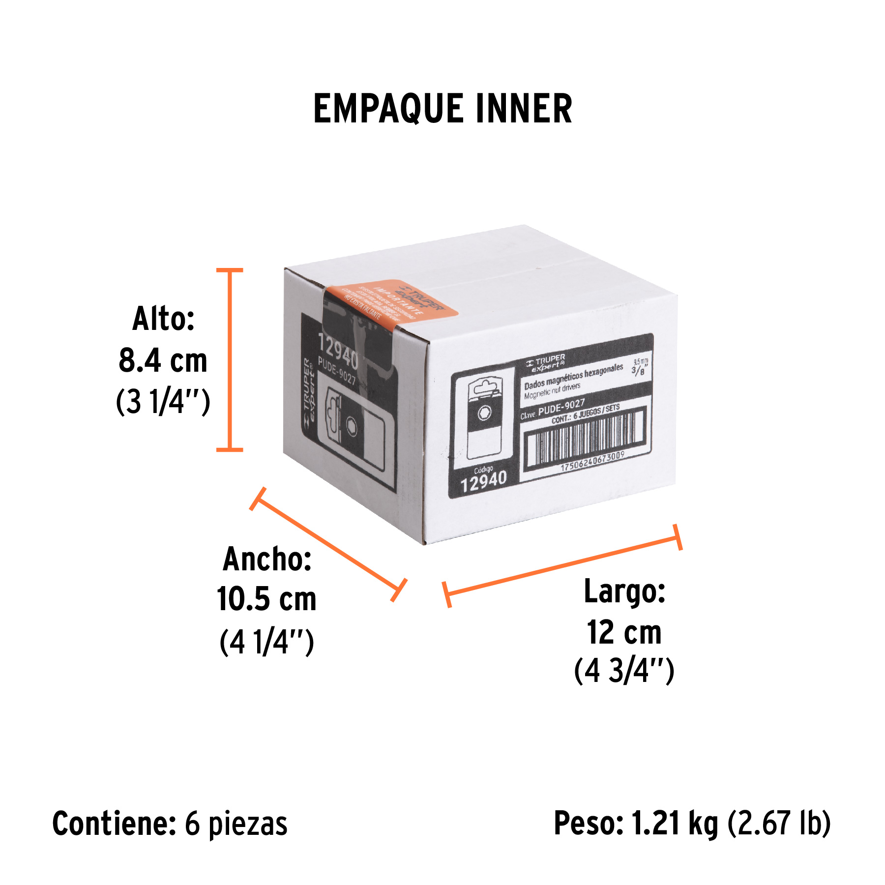 Estuche con 5 dados magnéticos de 3/8" largo 2-1/2", EXPERT TRUPER