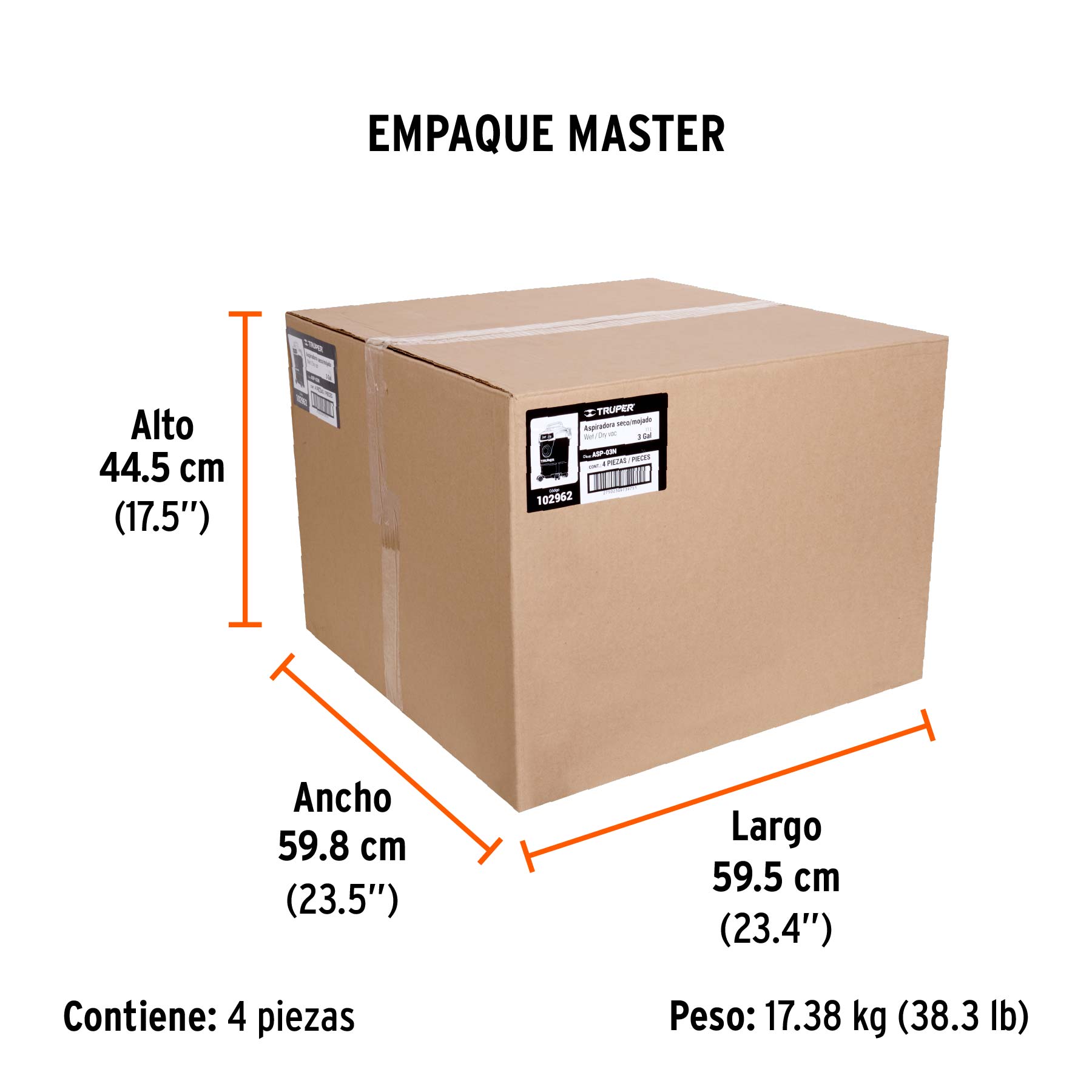 Aspiradora de sólidos y líquidos, 3 gal, plástica, negra TRUPER