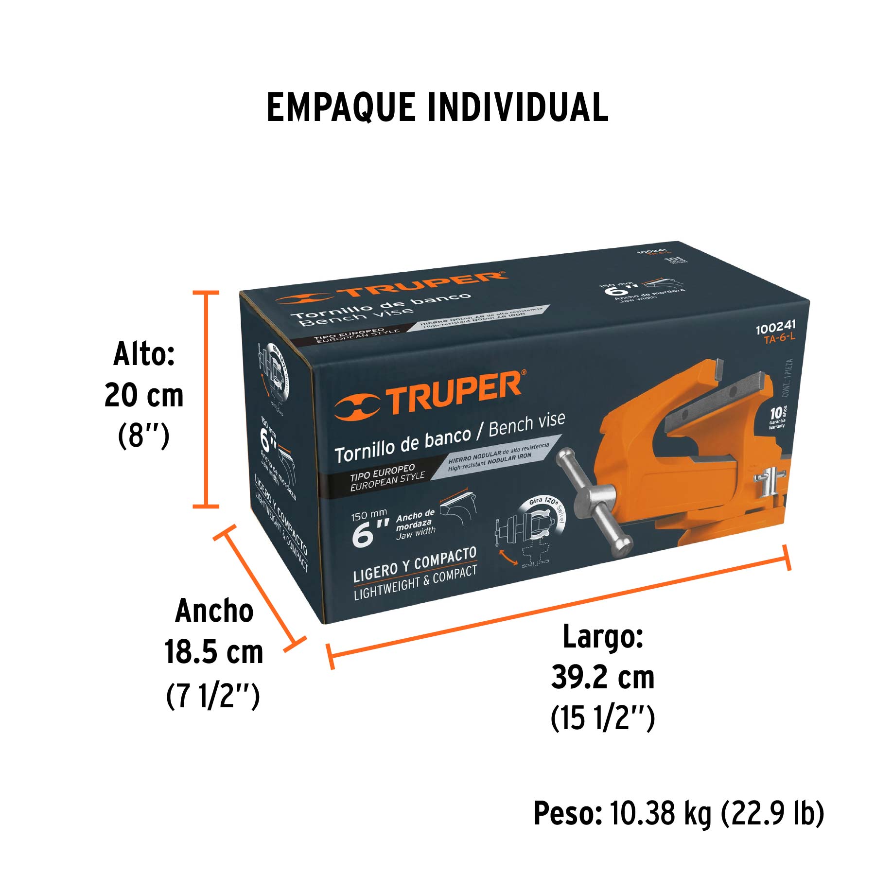 Tornillo de banco 6" tipo europeo de hierro nodular, TRUPER TRUPER