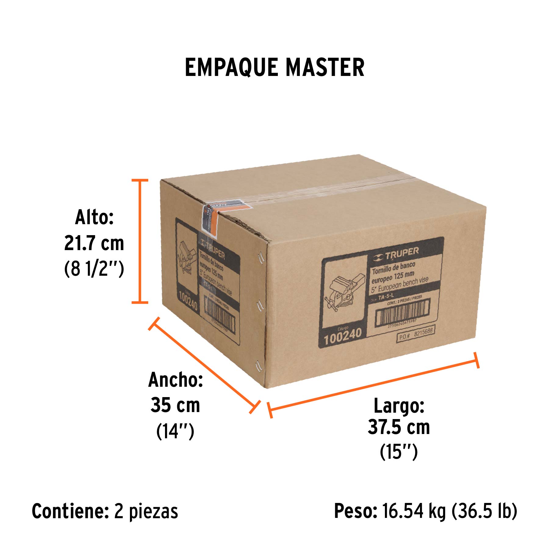 Tornillo de banco 5" tipo europeo de hierro nodular, TRUPER TRUPER