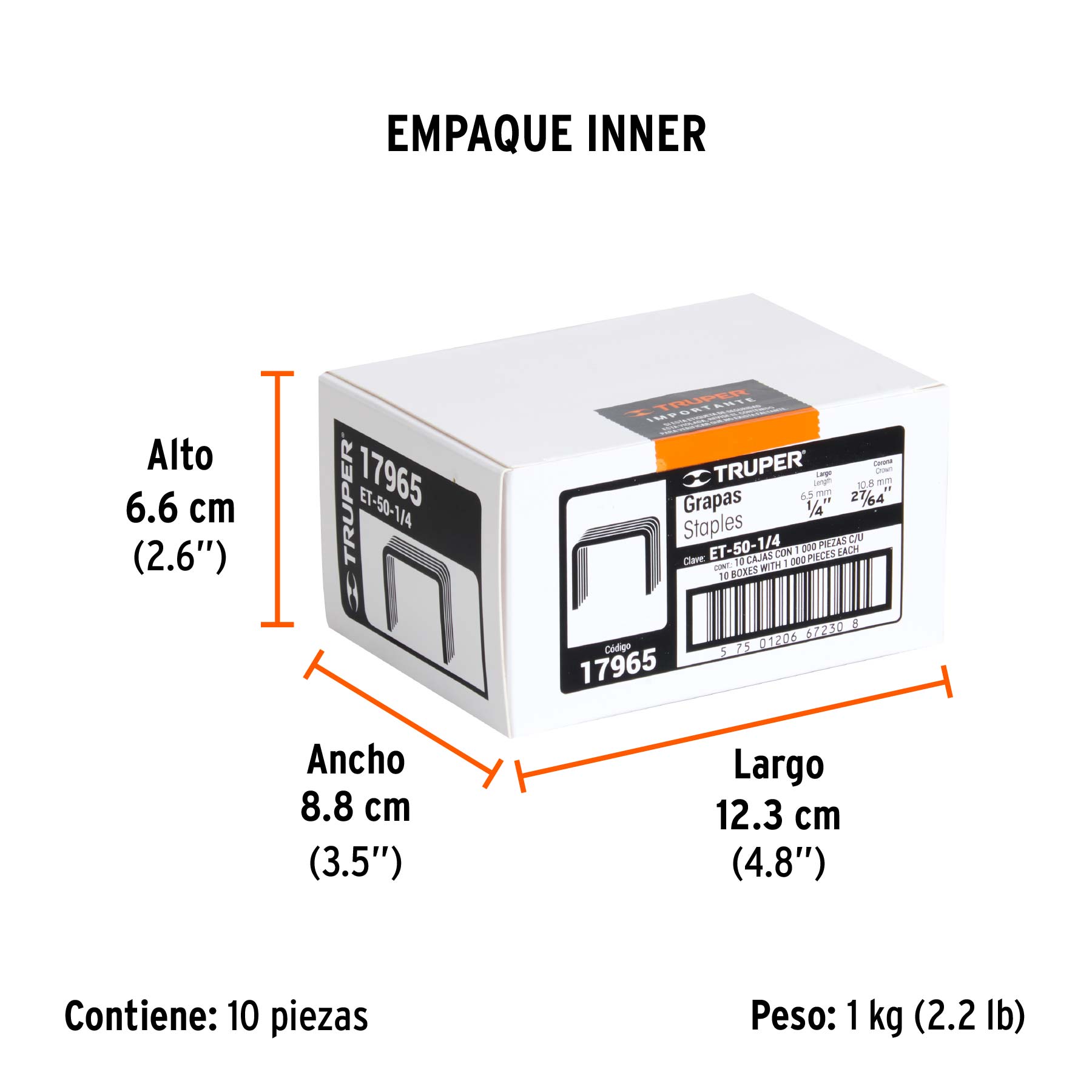 1000 grapas 1/4" corona 10.6mm, para ET-50X, ET-50 y EM-50 TRUPER
