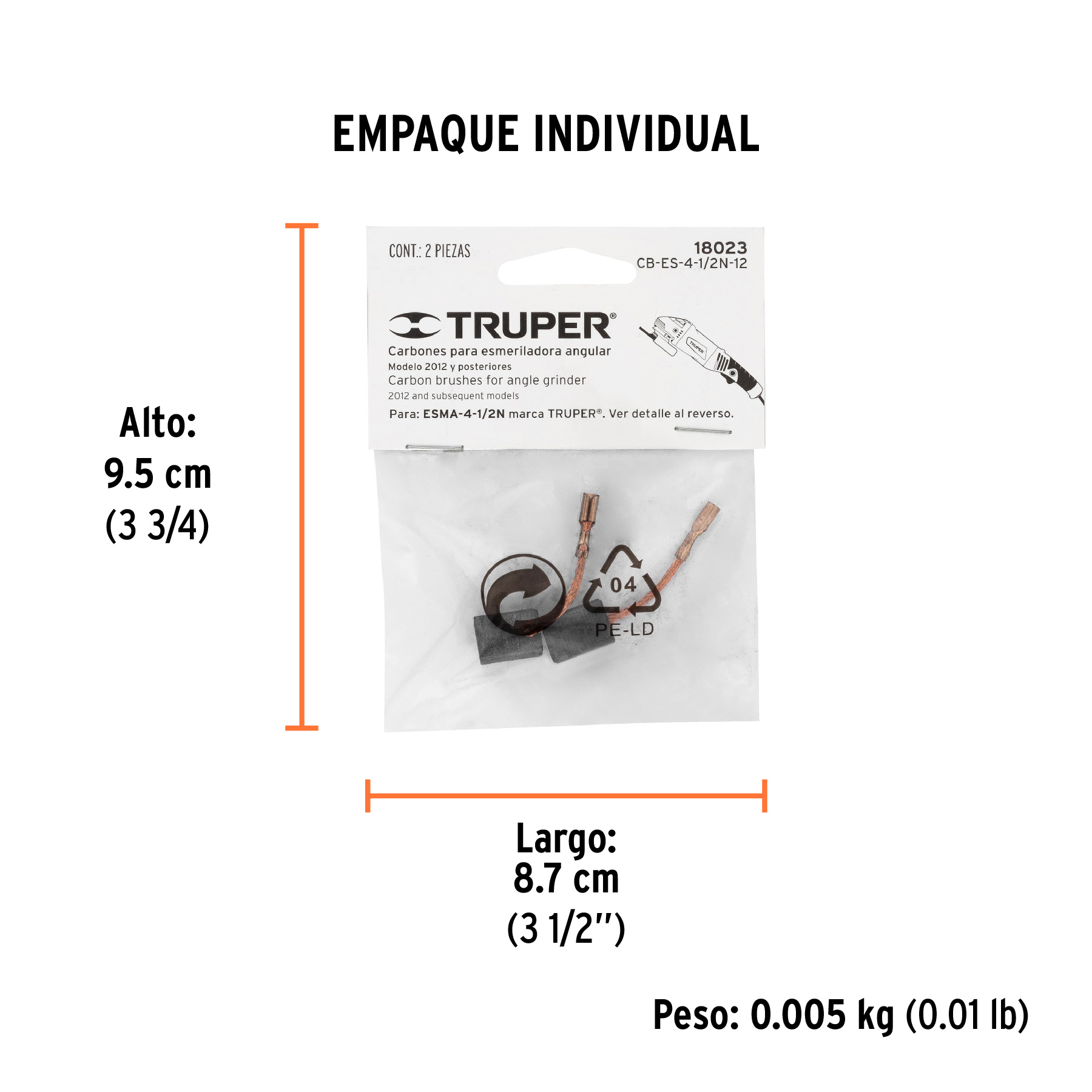 Bolsa con 2 carbones de repuesto para ESMA-4-1/2N, TRUPER TRUPER