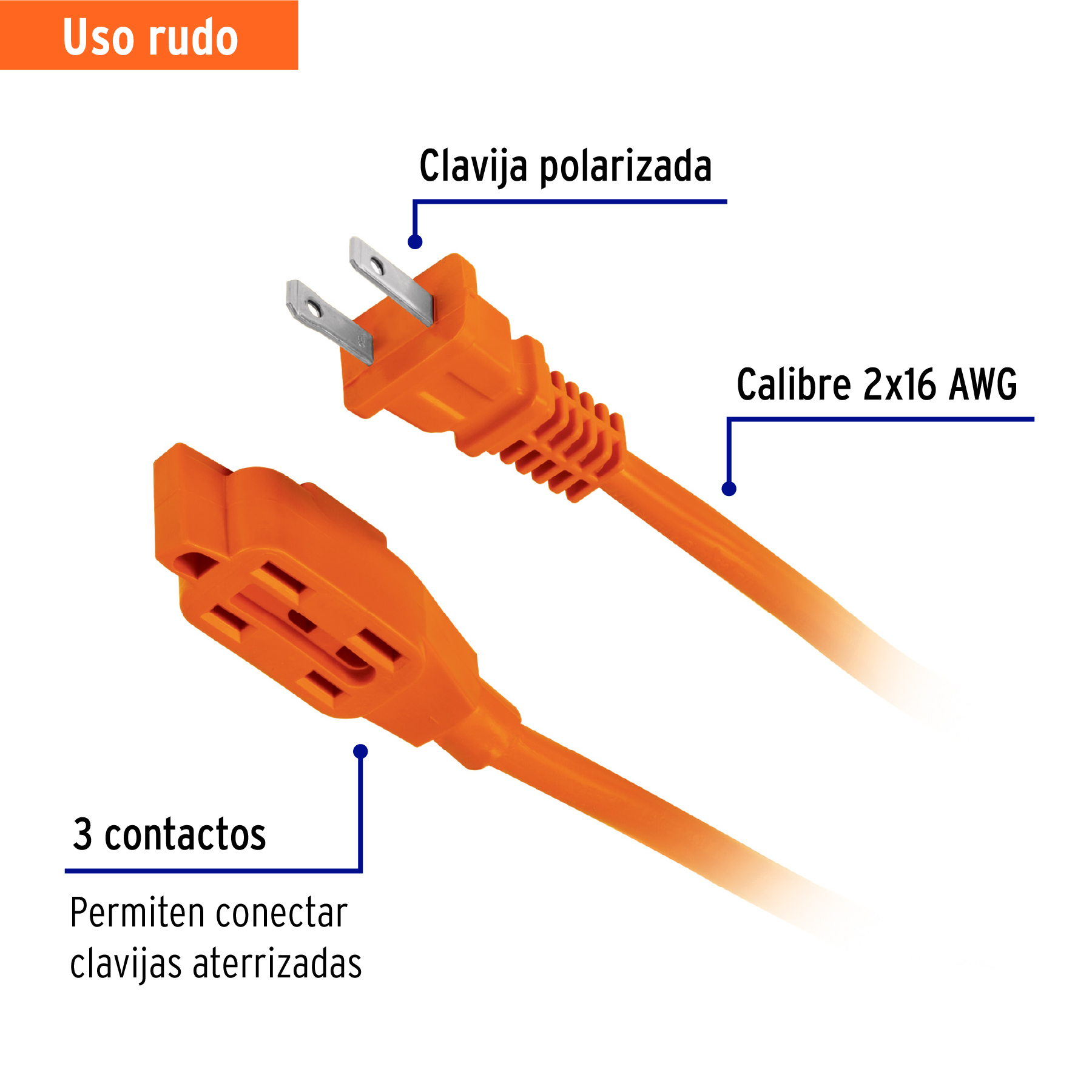 Extensión eléctrica de uso rudo 2 m 2x16 AWG, VOLTECK TRUPER