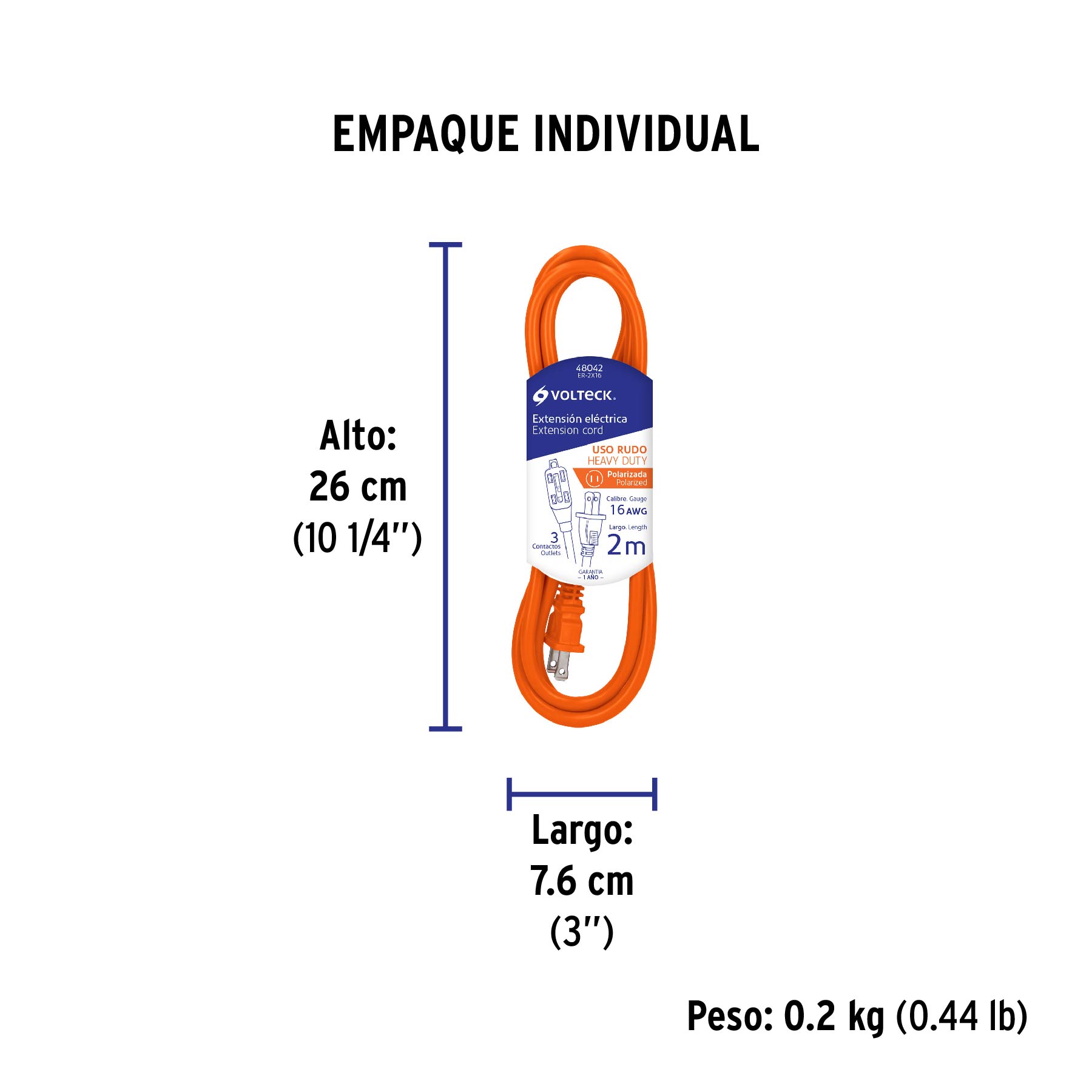 Extensión eléctrica de uso rudo 2 m 2x16 AWG, VOLTECK TRUPER