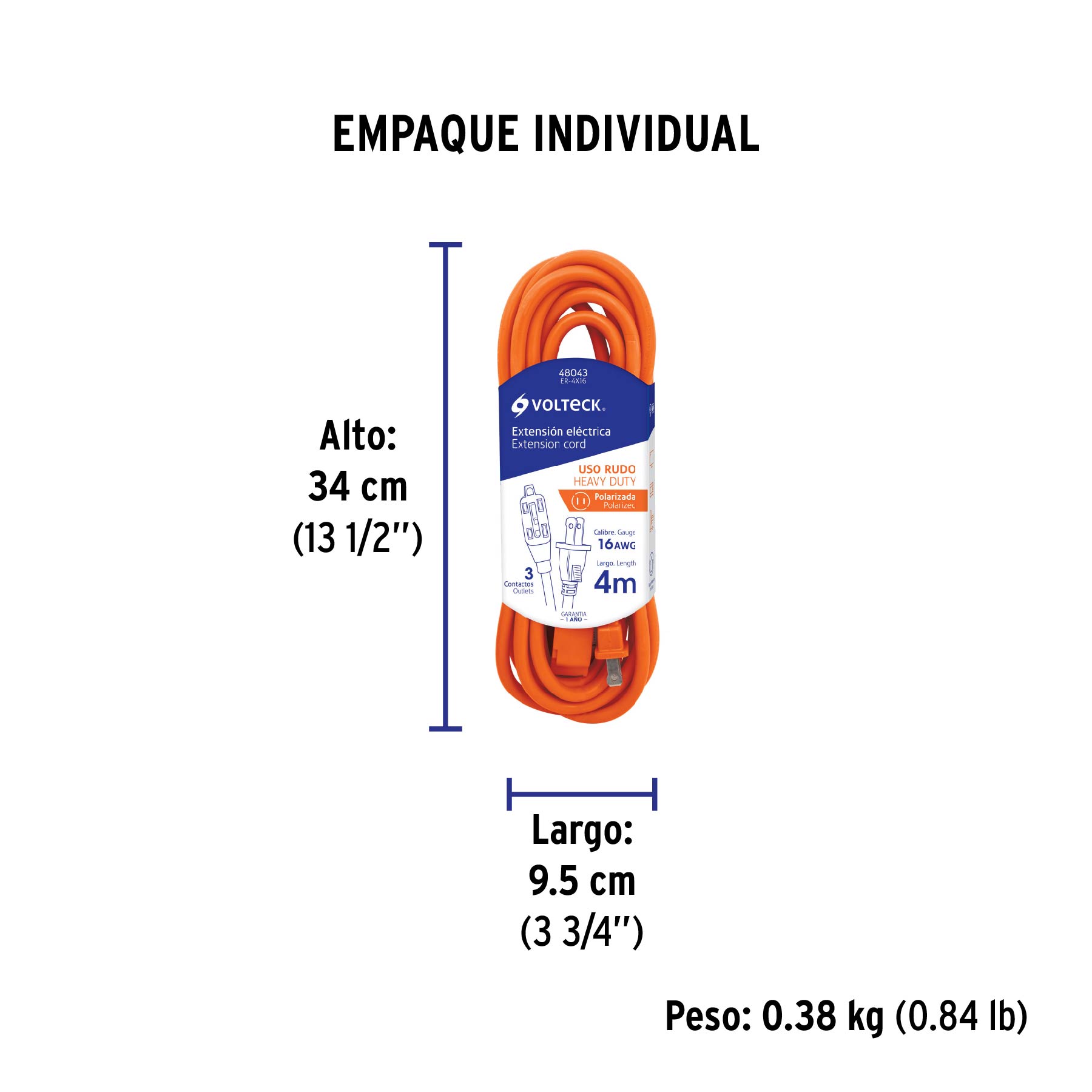 Extensión eléctrica de uso rudo 4 m 2x16 AWG, VOLTECK TRUPER