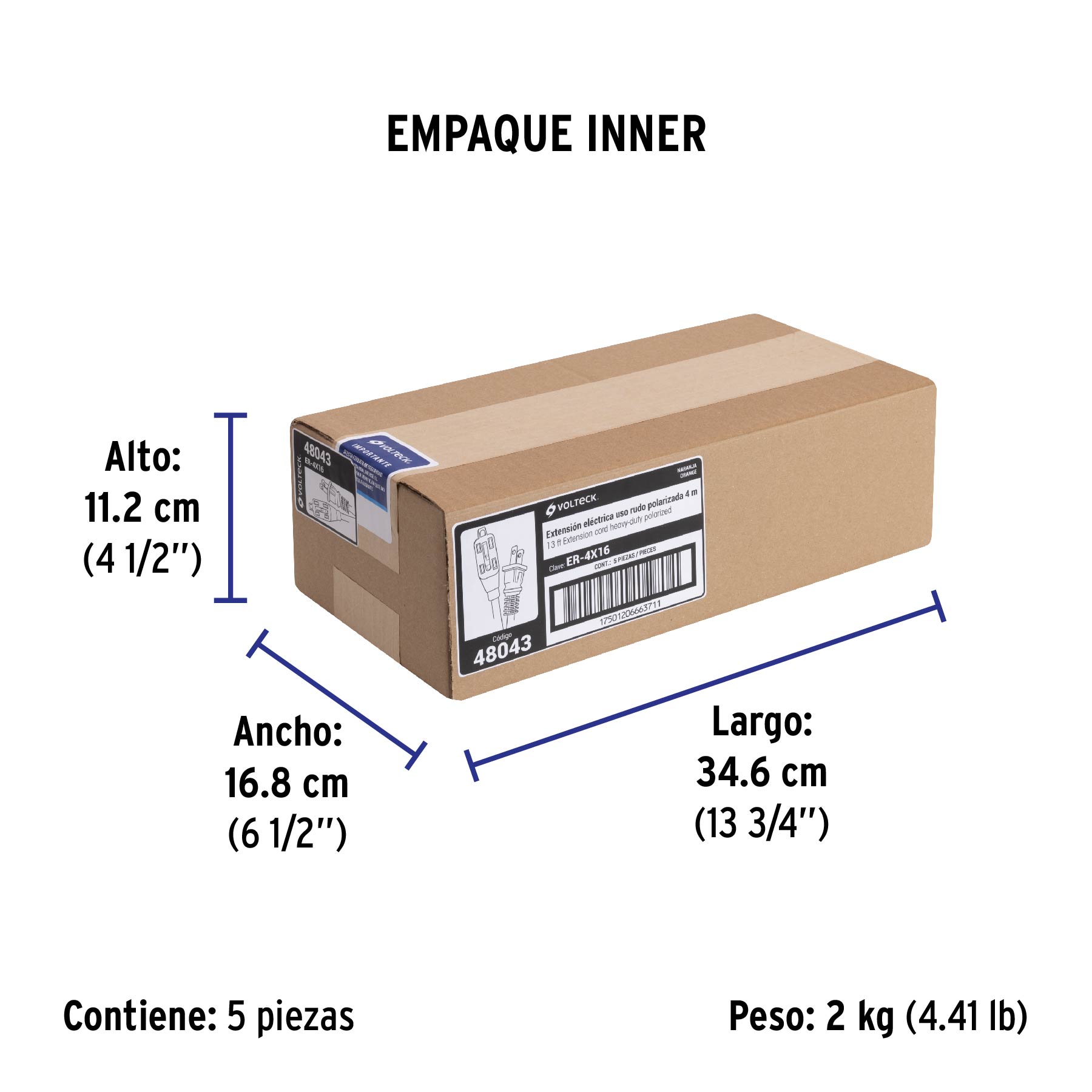 Extensión eléctrica de uso rudo 4 m 2x16 AWG, VOLTECK TRUPER
