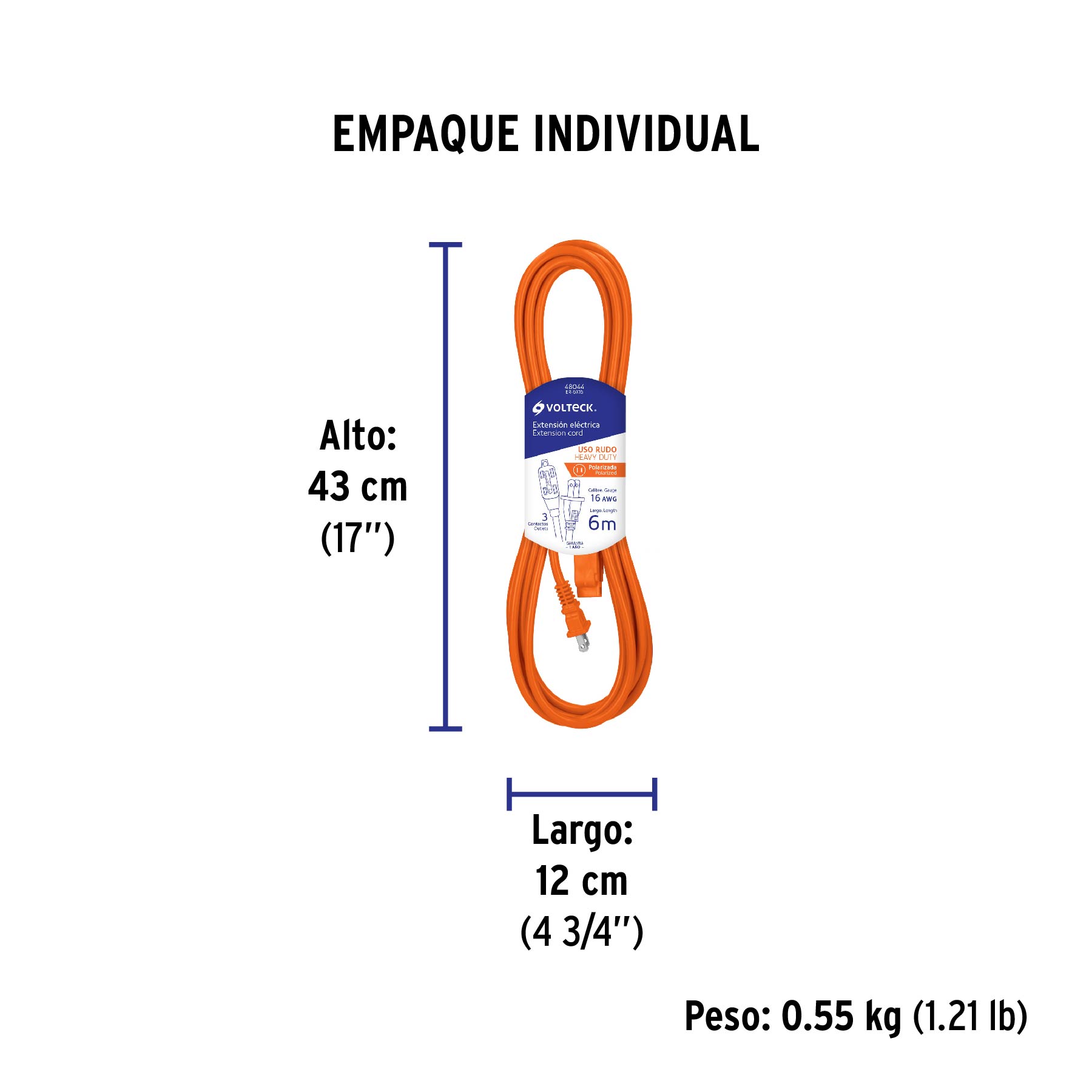 Extensión eléctrica de uso rudo 6 m 2x16 AWG, VOLTECK TRUPER