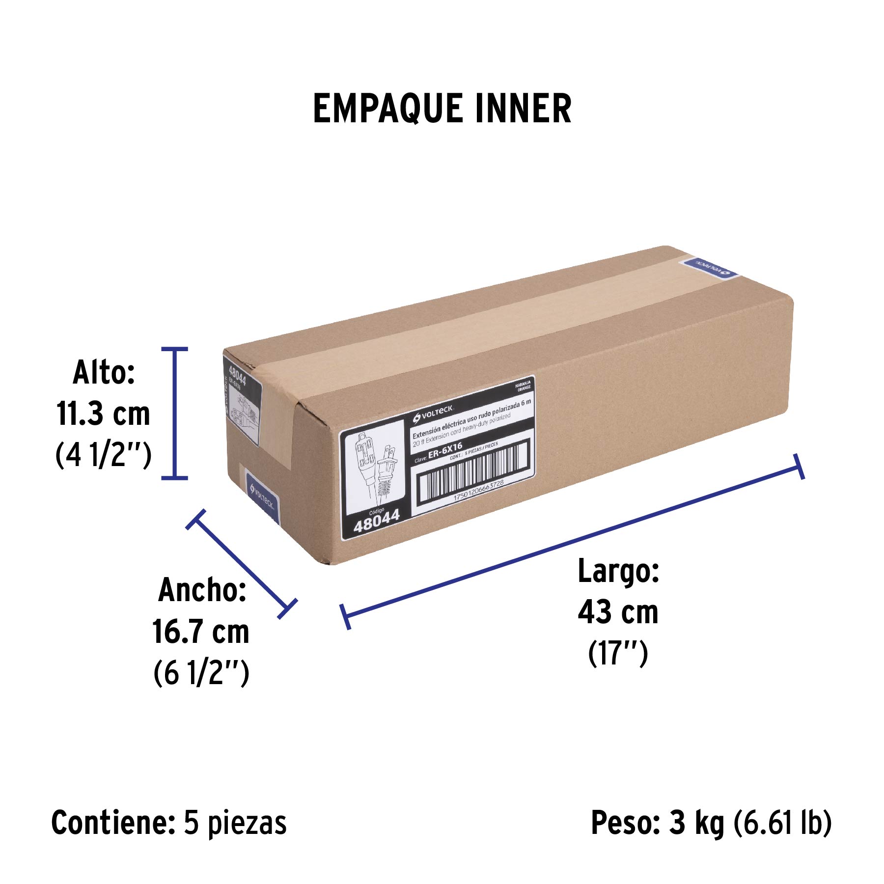 Extensión eléctrica de uso rudo 6 m 2x16 AWG, VOLTECK TRUPER