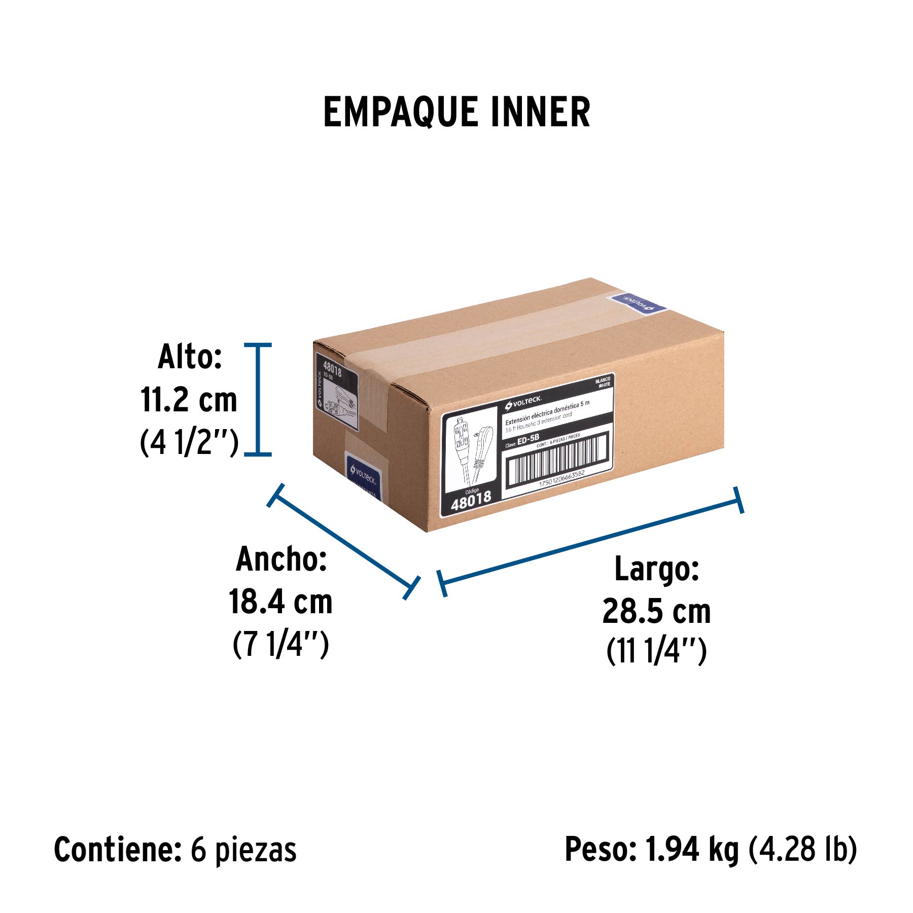 Extensión eléctrica doméstica 5 m clavija plana, blanca TRUPER