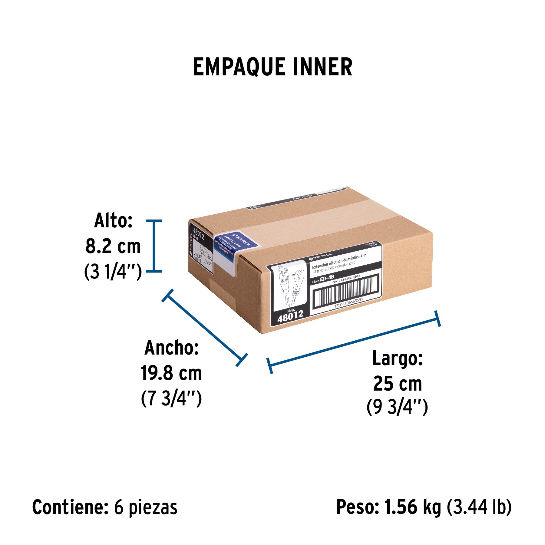 Extensión eléctrica doméstica 4 m clavija plana, blanca TRUPER