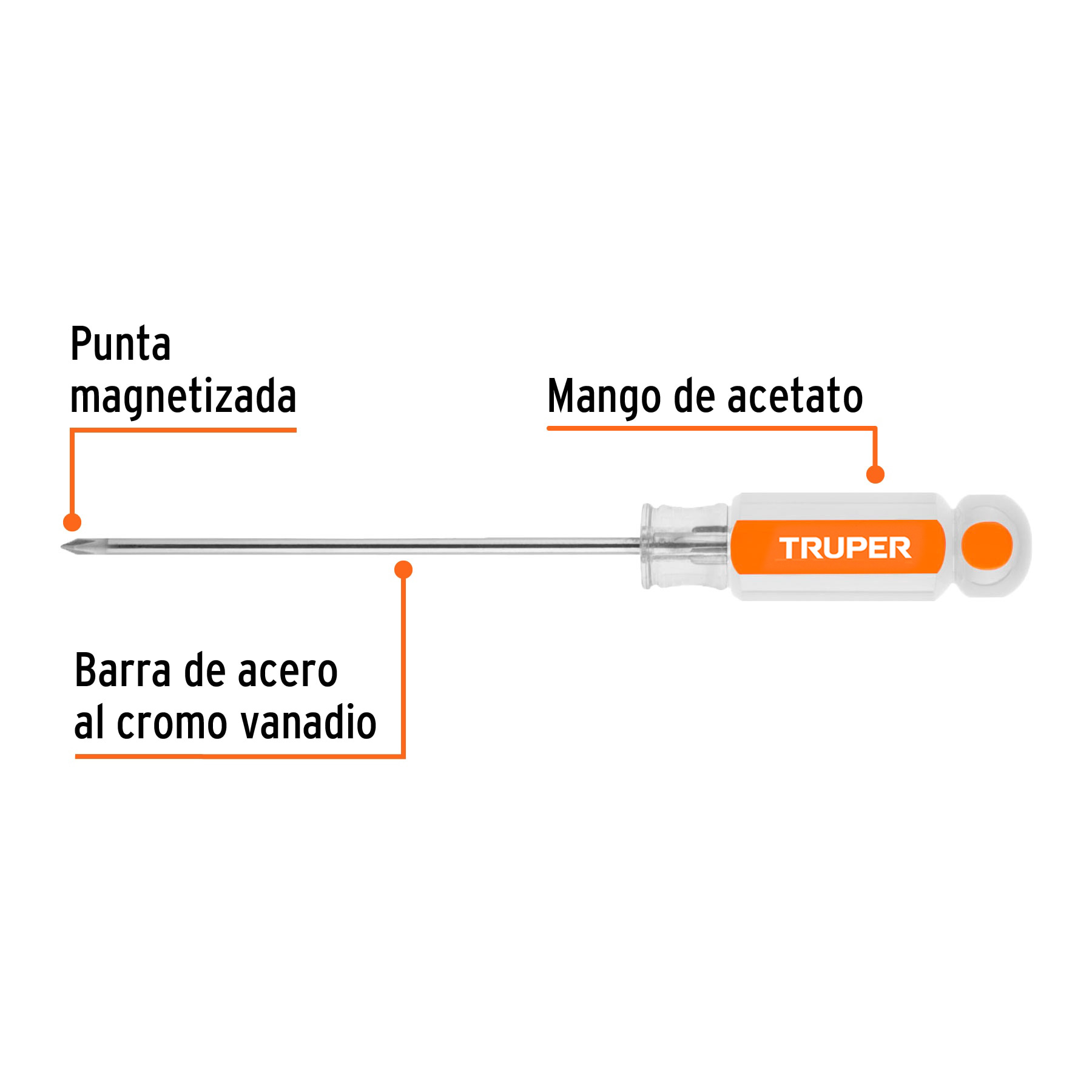Desarmador de cruz 1/8" x 4" mango de acetato, TRUPER TRUPER