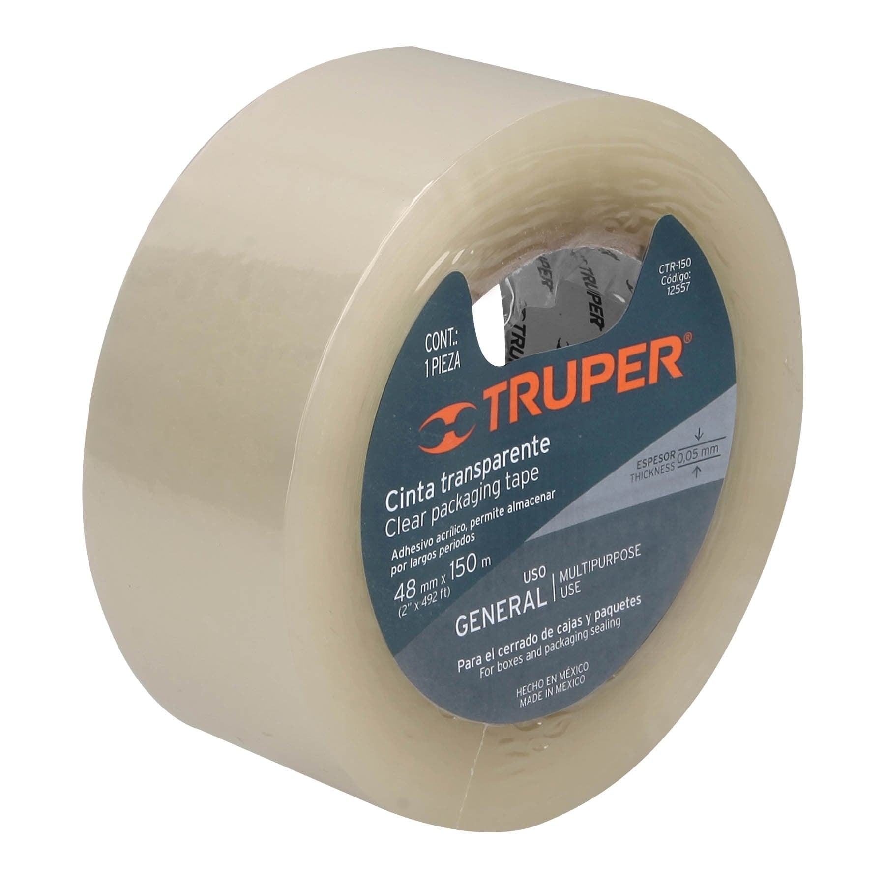 Cinta de empaque 48 mm x 150 m transparente, TRUPER TRUPER
