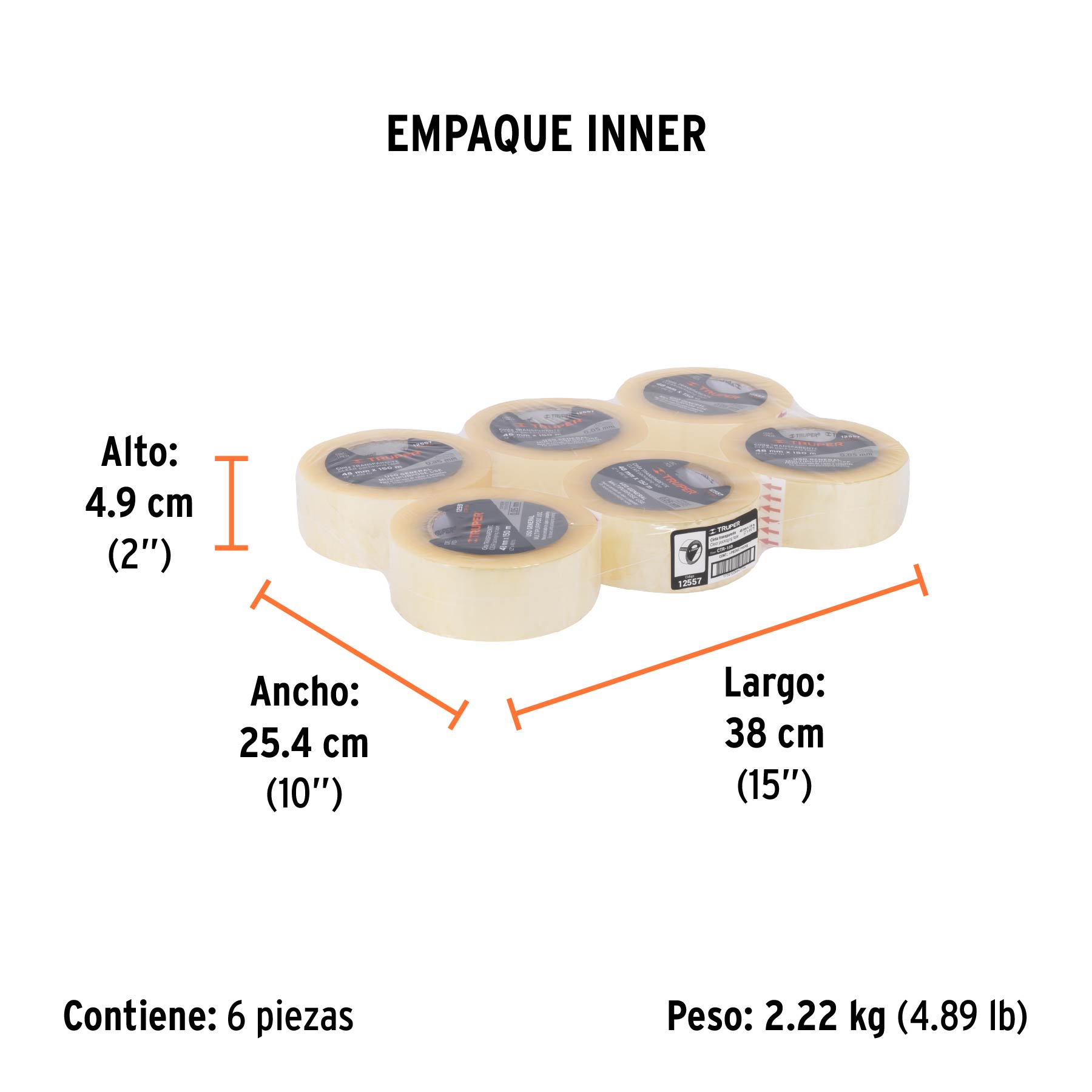 Cinta de empaque 48 mm x 150 m transparente, TRUPER TRUPER