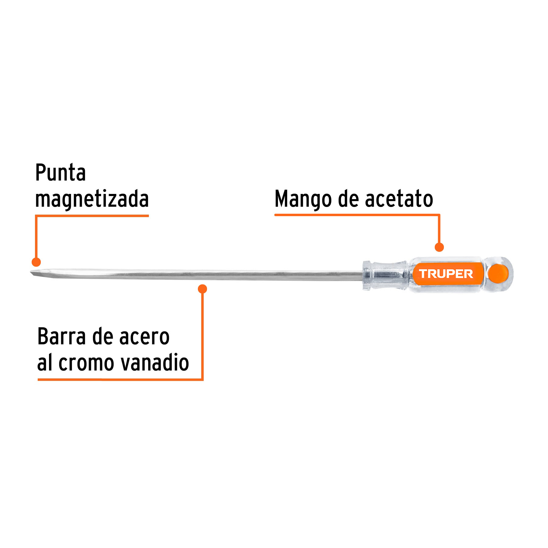 Desarmador plano 5/16" x 10" mango de acetato, TRUPER TRUPER
