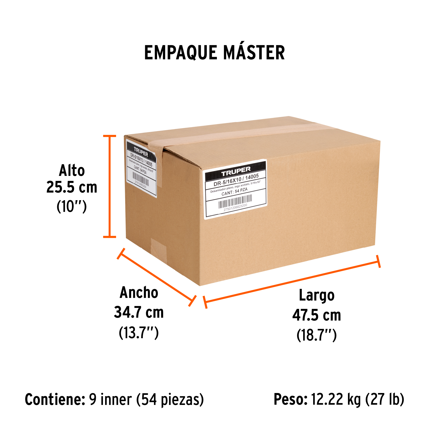 Desarmador plano 5/16" x 10" mango de acetato, TRUPER TRUPER