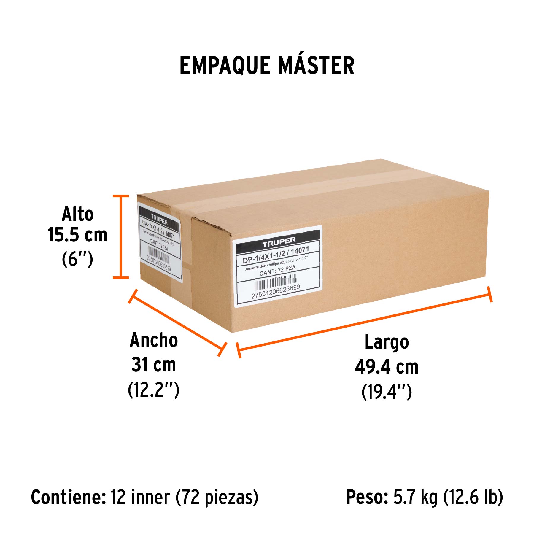 Desarmador de cruz 1/4" x 1-1/2" mango de acetato, TRUPER TRUPER