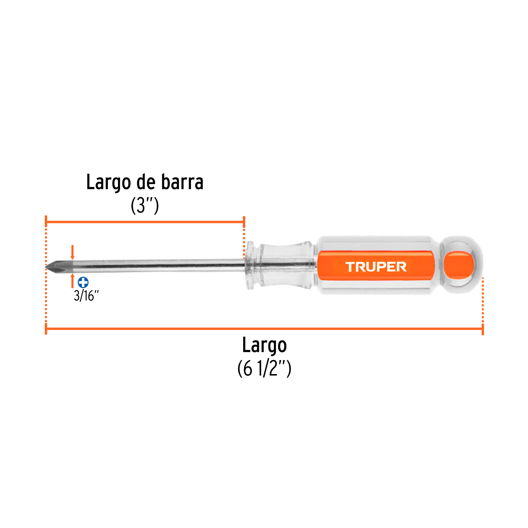 Desarmador de cruz 3/16" x 3" mango de acetato, TRUPER TRUPER