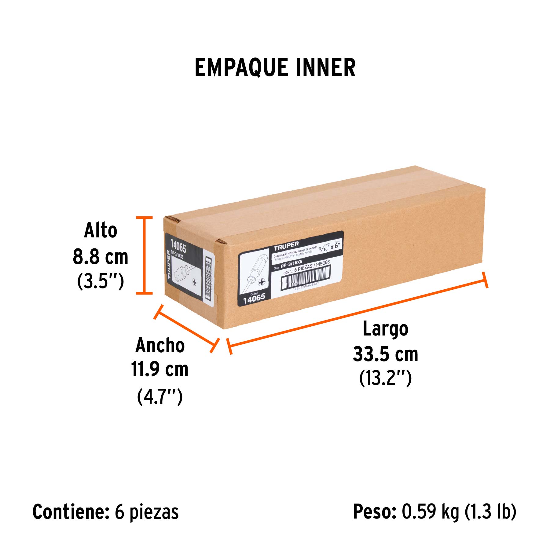 Desarmador de cruz 3/16" x 6" mango de acetato, TRUPER TRUPER