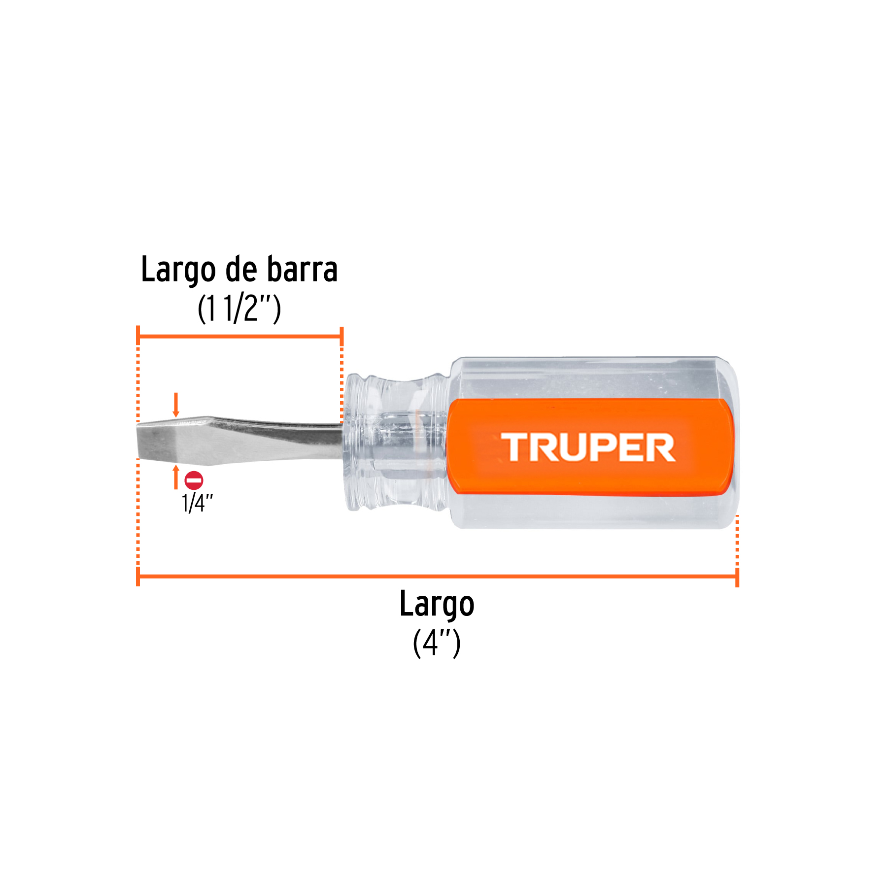 Desarmador plano 1/4" x 1-1/2" mango de acetato, TRUPER TRUPER