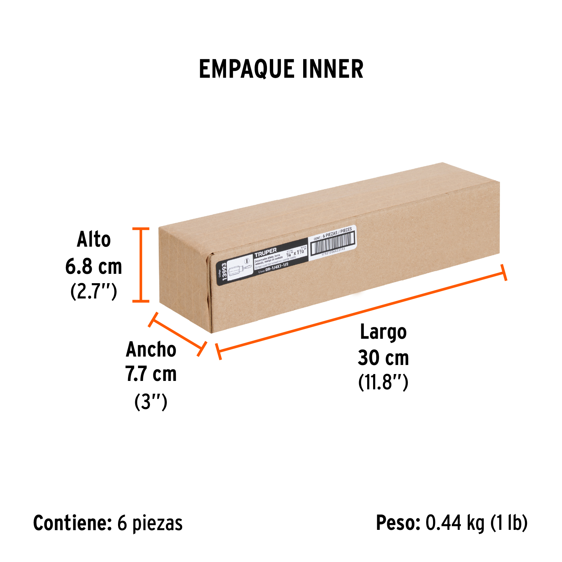 Desarmador plano 1/4" x 1-1/2" mango de acetato, TRUPER TRUPER