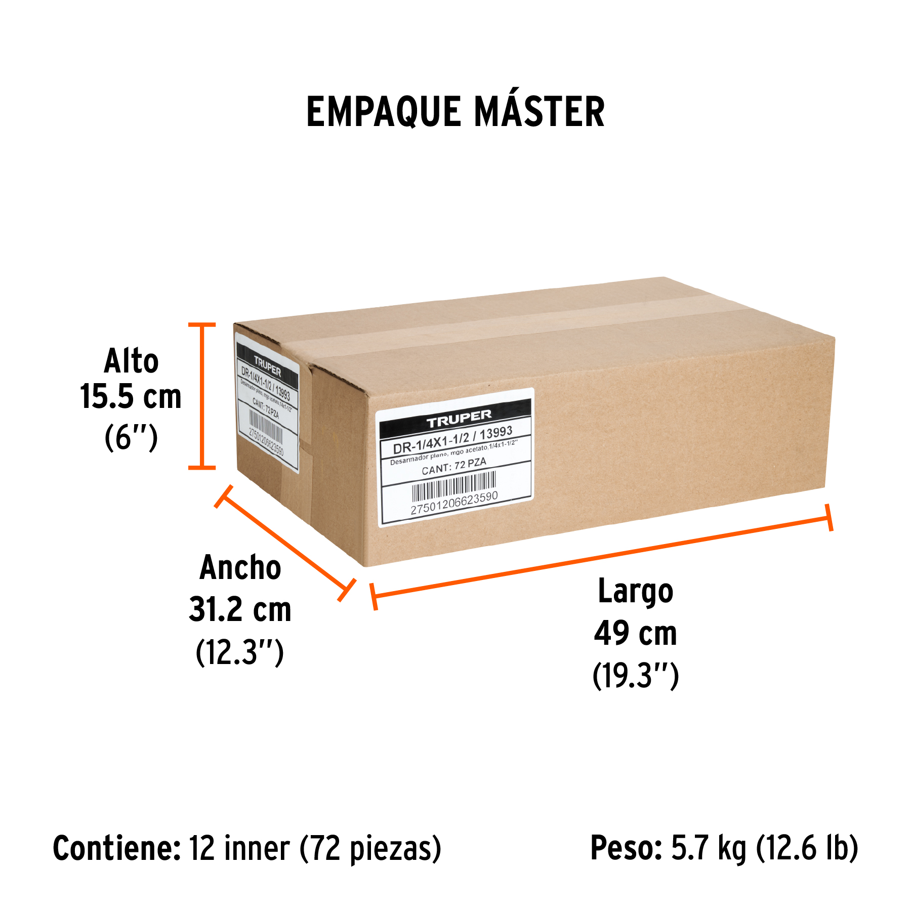 Desarmador plano 1/4" x 1-1/2" mango de acetato, TRUPER TRUPER