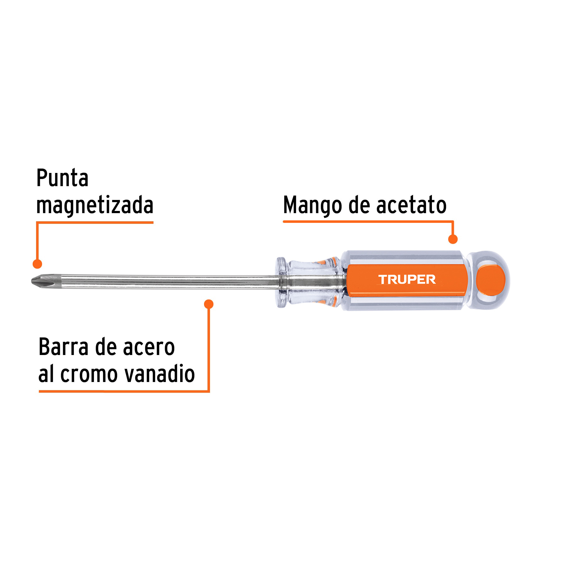 Desarmador de cruz 1/4" x 4" mango de acetato, TRUPER TRUPER