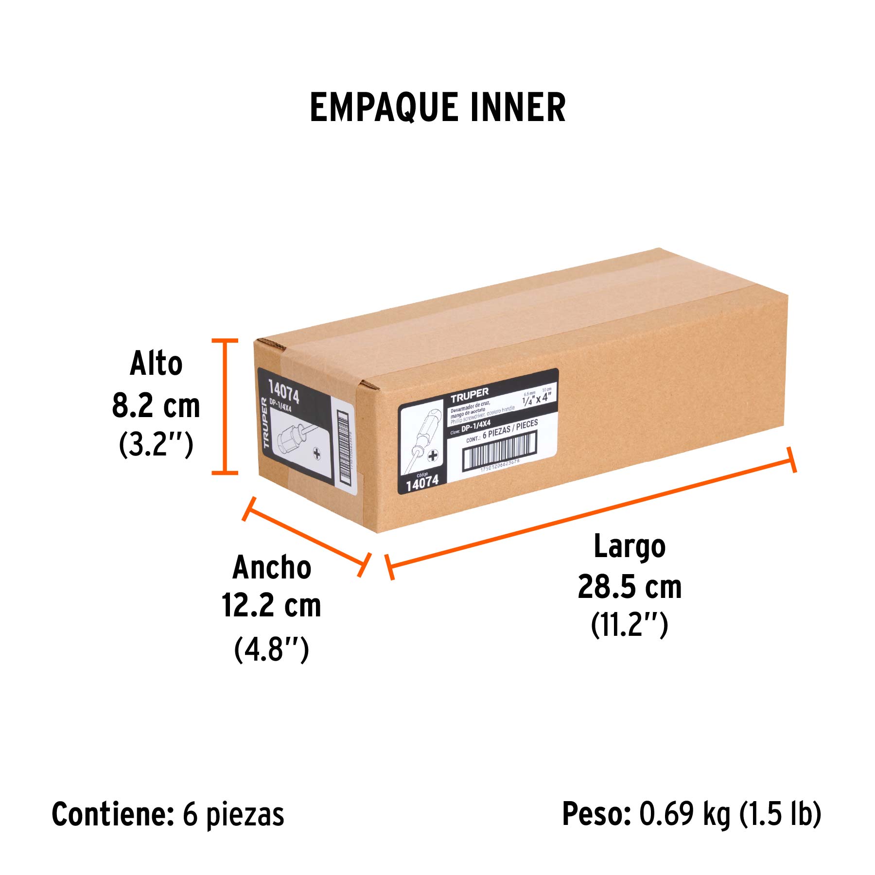 Desarmador de cruz 1/4" x 4" mango de acetato, TRUPER TRUPER
