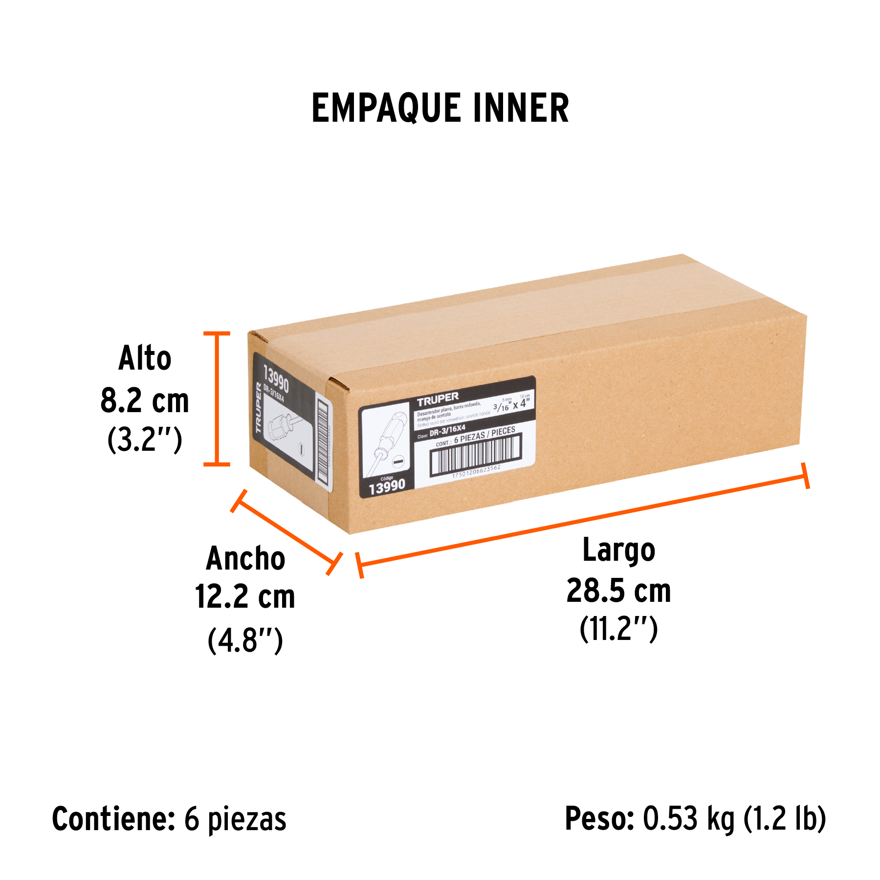 Desarmador plano 3/16" x 4" mango de acetato, TRUPER TRUPER