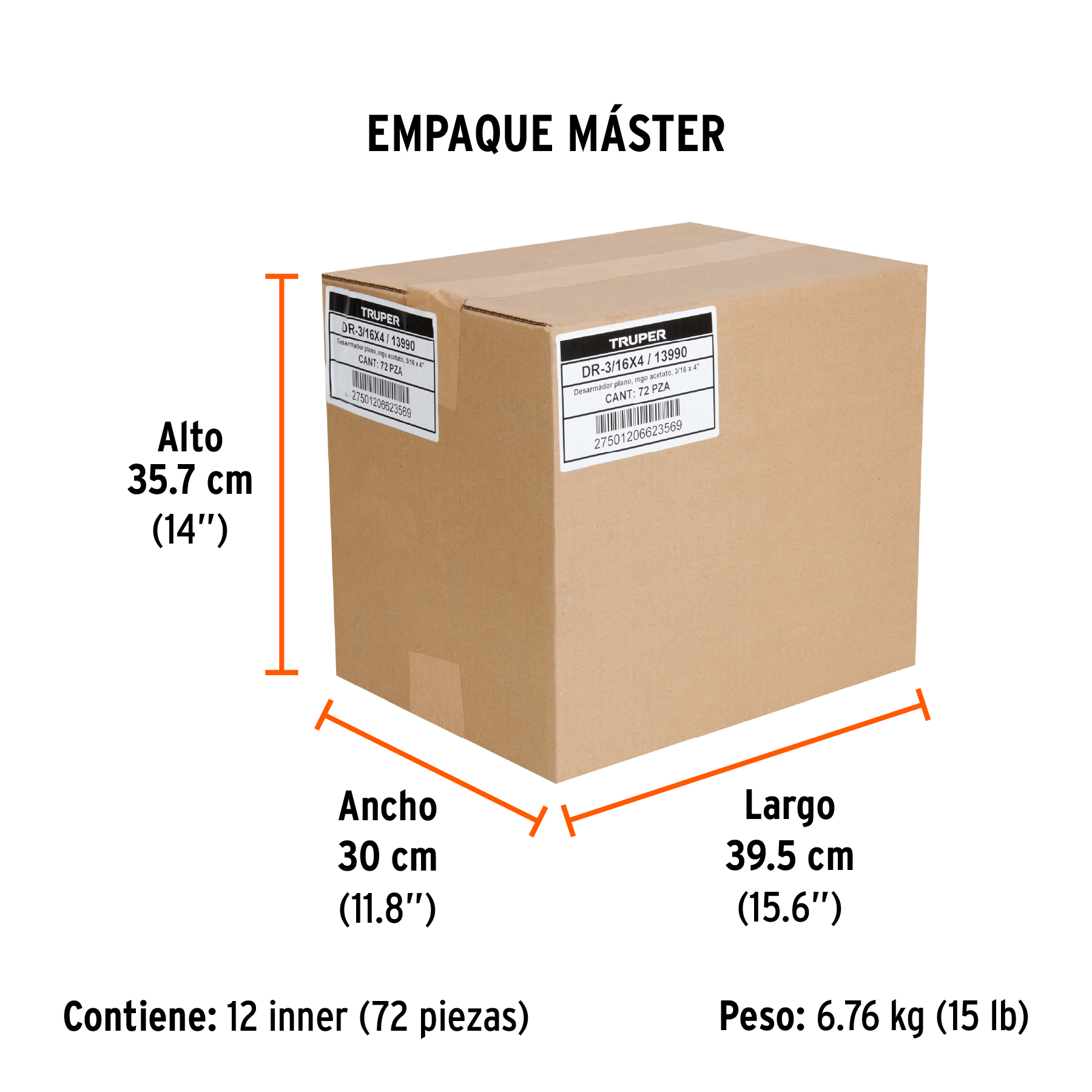 Desarmador plano 3/16" x 4" mango de acetato, TRUPER TRUPER