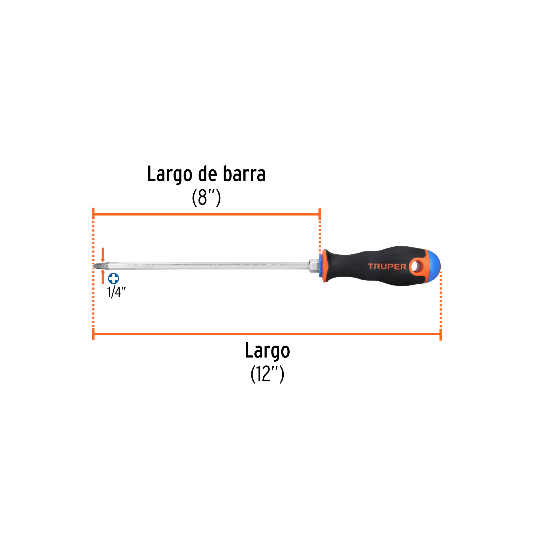 Desarmador de cruz 1/4" x 8" mango Comfort Grip, TRUPER TRUPER