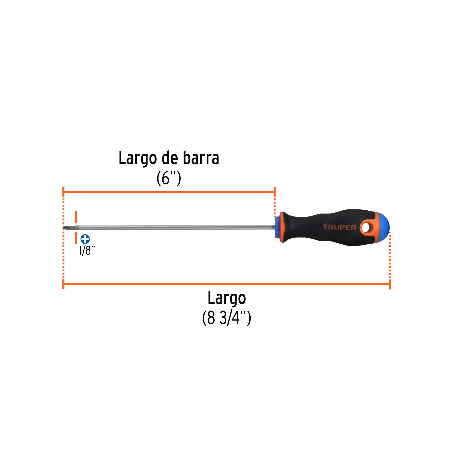 Desarmador de cruz 1/8" x 6" mango Comfort Grip, TRUPER TRUPER