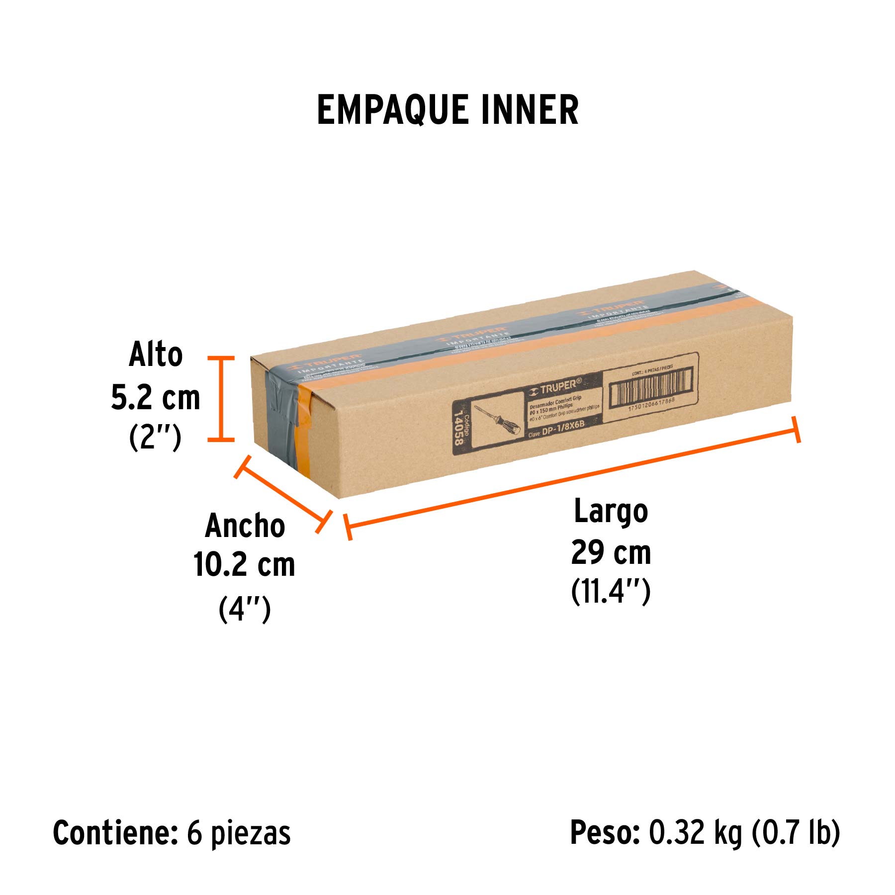 Desarmador de cruz 1/8" x 6" mango Comfort Grip, TRUPER TRUPER